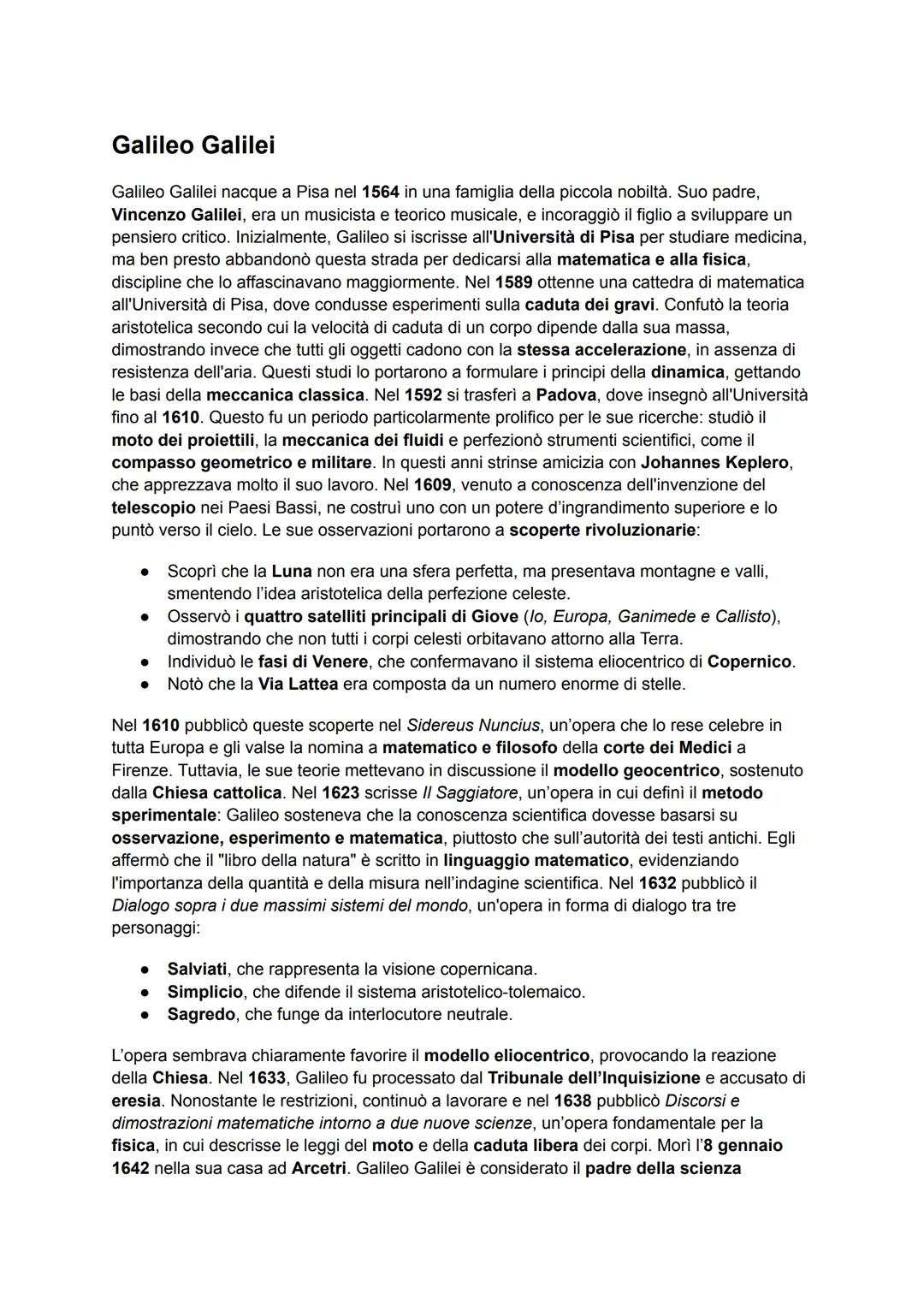 # Galileo Galilei

Galileo Galilei nacque a Pisa nel 1564 in una famiglia della piccola nobiltà. Suo padre,
Vincenzo Galilei, era un musicis