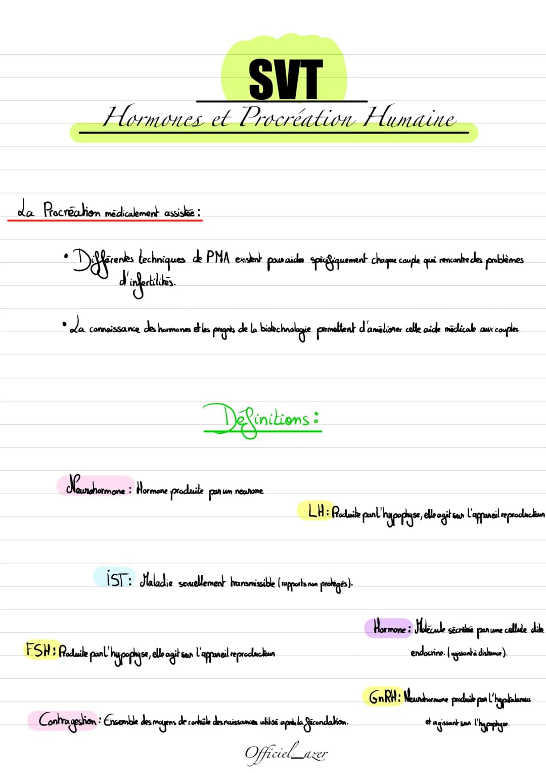 # SVT

# Hormones et Procréation Humaine

Le contrôle de l'appareil reproducteur:

• de complexe hypothalamo-hypophysaire est constitué de:

