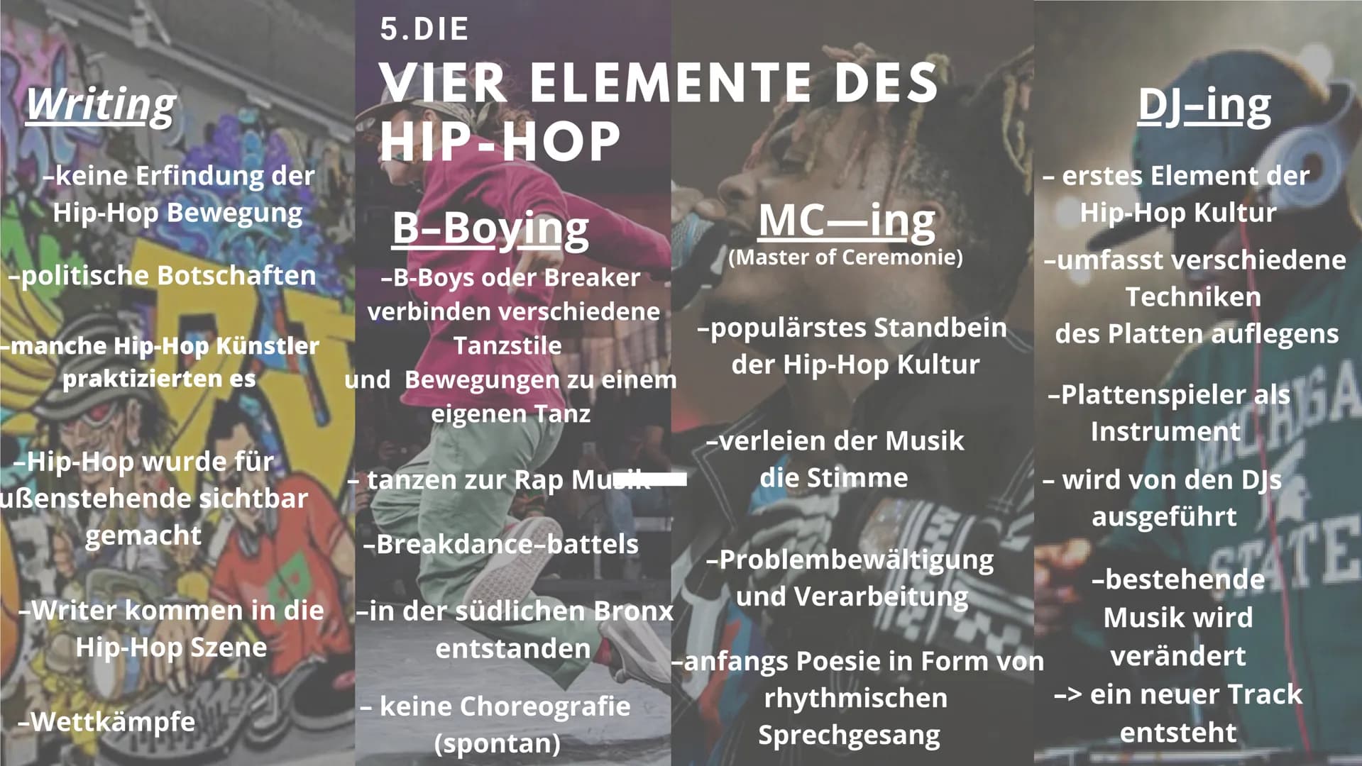 HOW
ANTIFA
BEASTIE
BOYS
ABC
Rap/Hip-
Hop HIPHOP
VON LENI UND LYKKA
嘎 NA

# Inhaltsverzeichnis

IA

8.Die Techniken der DJs

1. Frage an die 