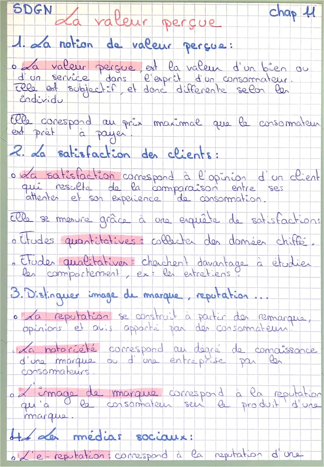 SDGN La valeur perçue
chap 11
1. La notion de valeur perçue:

• La valeur perçue, est la valeur d'un bien ou
d'un service dans l'esprit d'un