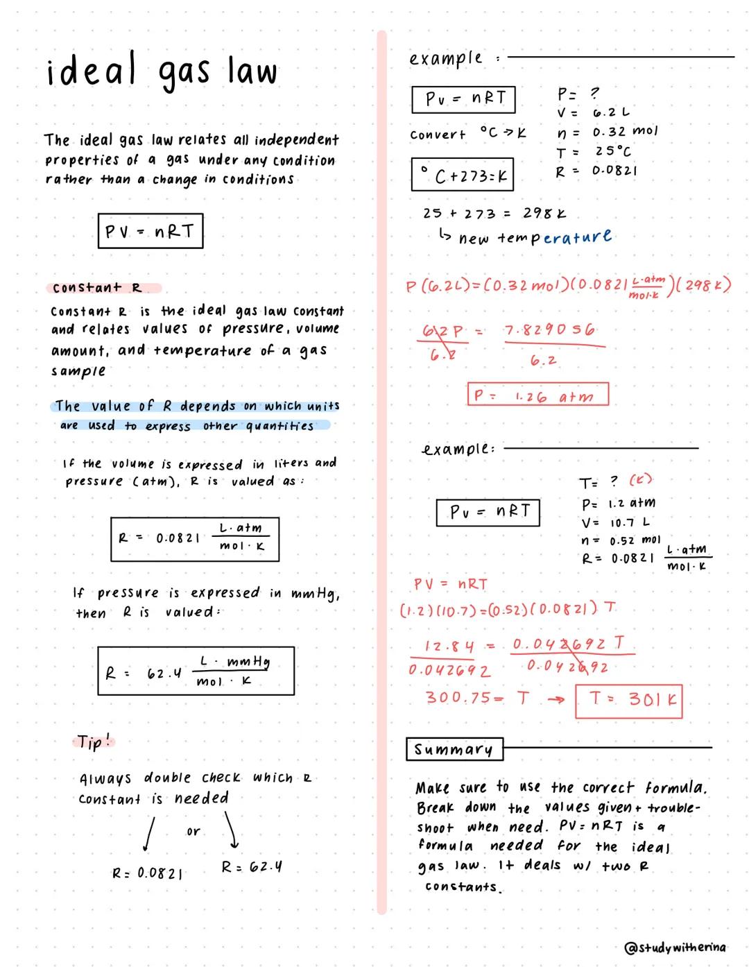 # ideal gas law

The ideal gas law relates all independent
properties of a gas under any condition
rather than a change in conditions

PV=nR