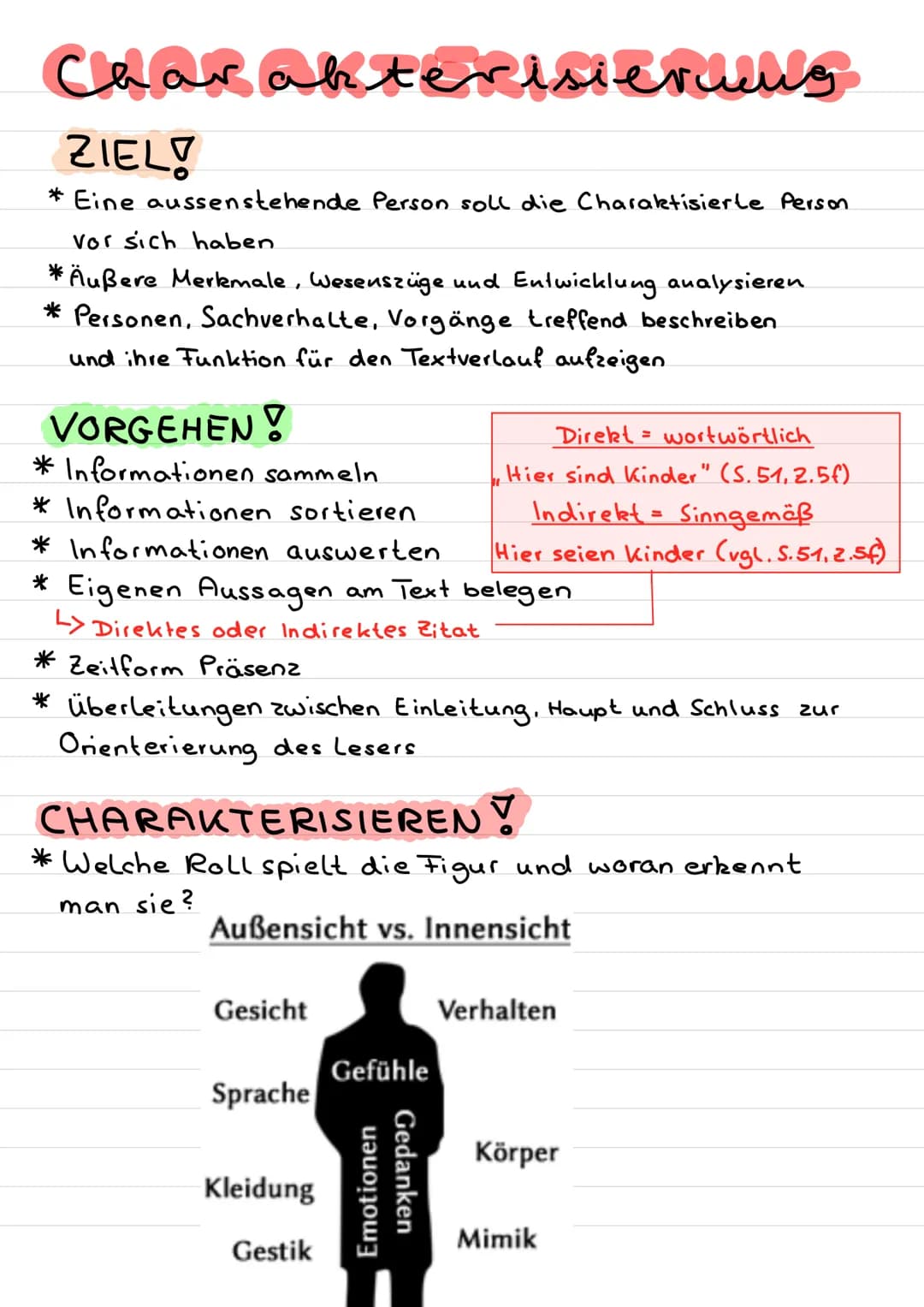 # Char

# ZIEL!

erung

*   Eine aussenstehende Person soll die Charaktisierte Person
vor sich haben.
*   Äußere Merkmale, Wesenszüge und En