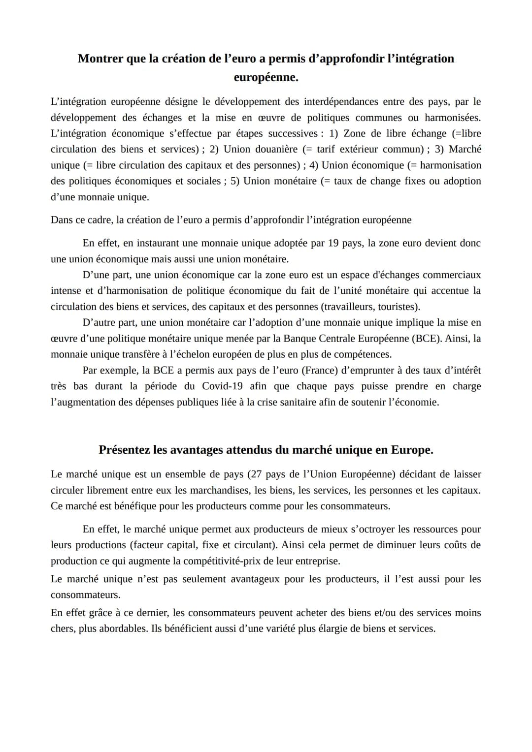 # Montrer que la création de l'euro a permis d'approfondir l'intégration
européenne.

L'intégration européenne désigne le développement des 