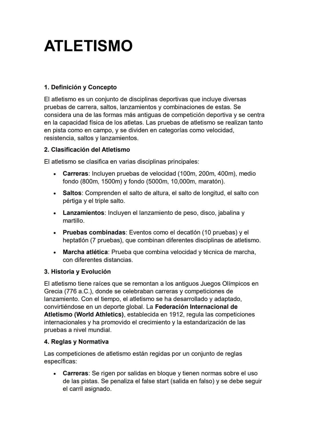 # ATLETISMO

1. Definición y Concepto

El atletismo es un conjunto de disciplinas deportivas que incluye diversas
pruebas de carrera, saltos