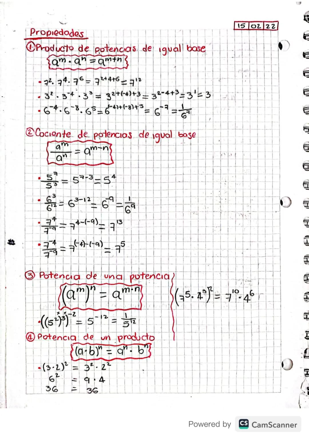 exponente
# Potenciación
$a^n = c$
↓
Base
Potencia

$α^0 = 1$
$a^1= a$
$a^n= \frac{1}{a^n}$

(-3)³=-27
Base negativa, exponente impar=Negati