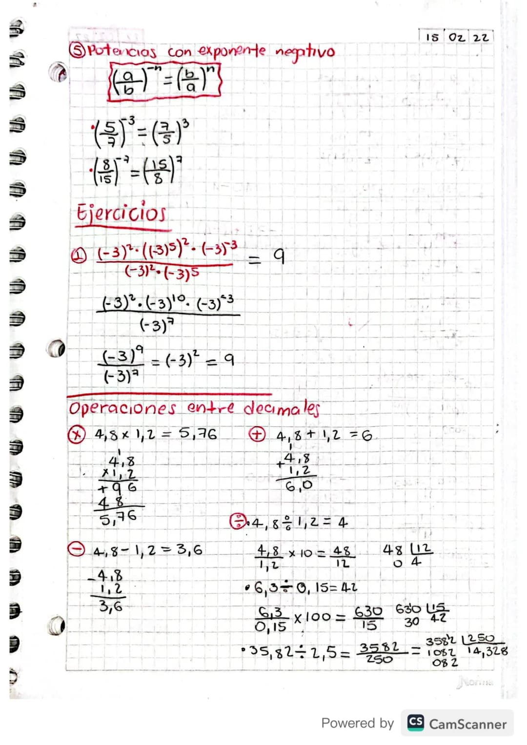 exponente
# Potenciación
$a^n = c$
↓
Base
Potencia

$α^0 = 1$
$a^1= a$
$a^n= \frac{1}{a^n}$

(-3)³=-27
Base negativa, exponente impar=Negati