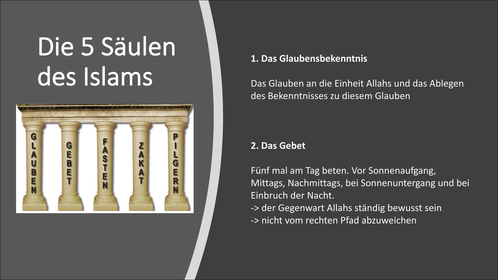 Der Islam - Allgemeines
- Entstehung des Islams
- Gott im Islam
- 5 Säulen des Islams
- Koran

Gliederung

- Moschee
- Kaaba
- Gemeinsamkeit