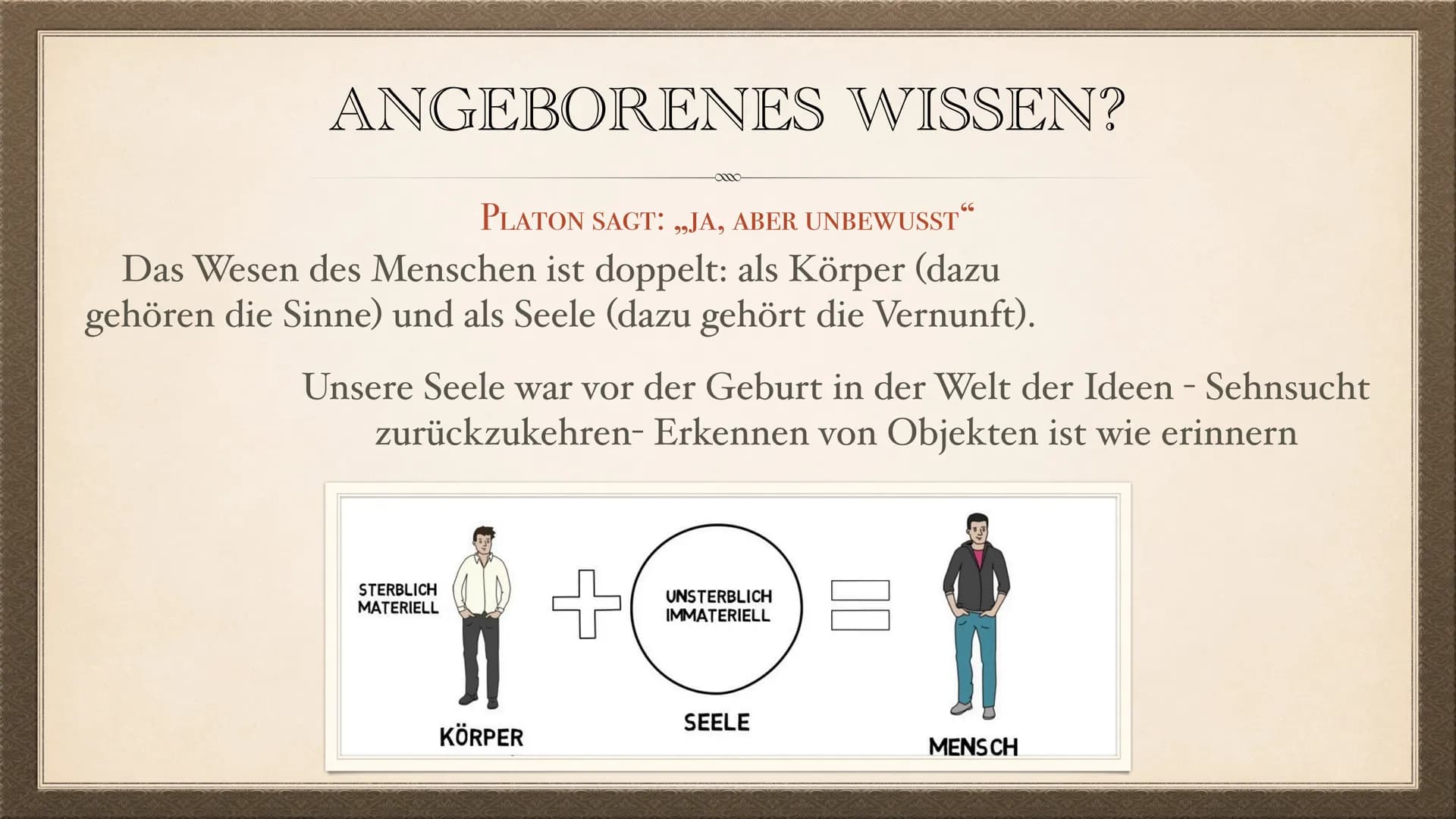 # PLATONS

# ERKENNTNISTHEORIE

EIN REFERAT VON LEONIE UND NURA # ZU SEINER PERSON:

GEBOREN: UM 428 V. CHR. IN ATHEN

- Sohn einer Einfluss