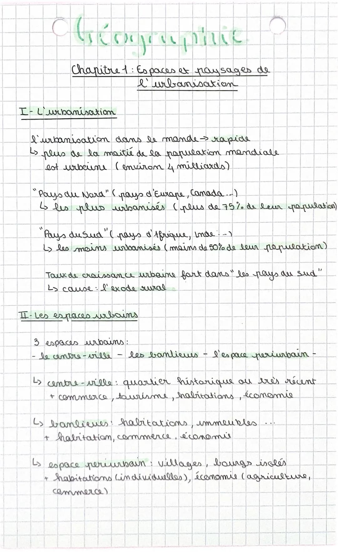 Chapitre 1: Espaces et paysages de
l'urbanisation

I-L'urbanisation

l'urbanisation dans le mande rapide
Ls plus de la maitié de la papulati