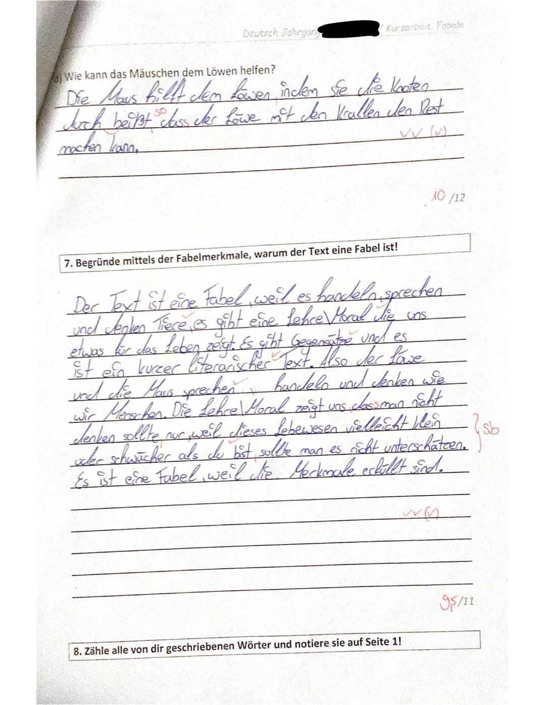 Deutsch Fahr
ursarbeit. Fabeln
Kursarbeit Deutsch - Klasse 6c - Fabeln
Name:
Inhalt: 40/46
(inkl. Wortwahl/Ausdruck)
R/Z/G: 4/4
3*100/219/21