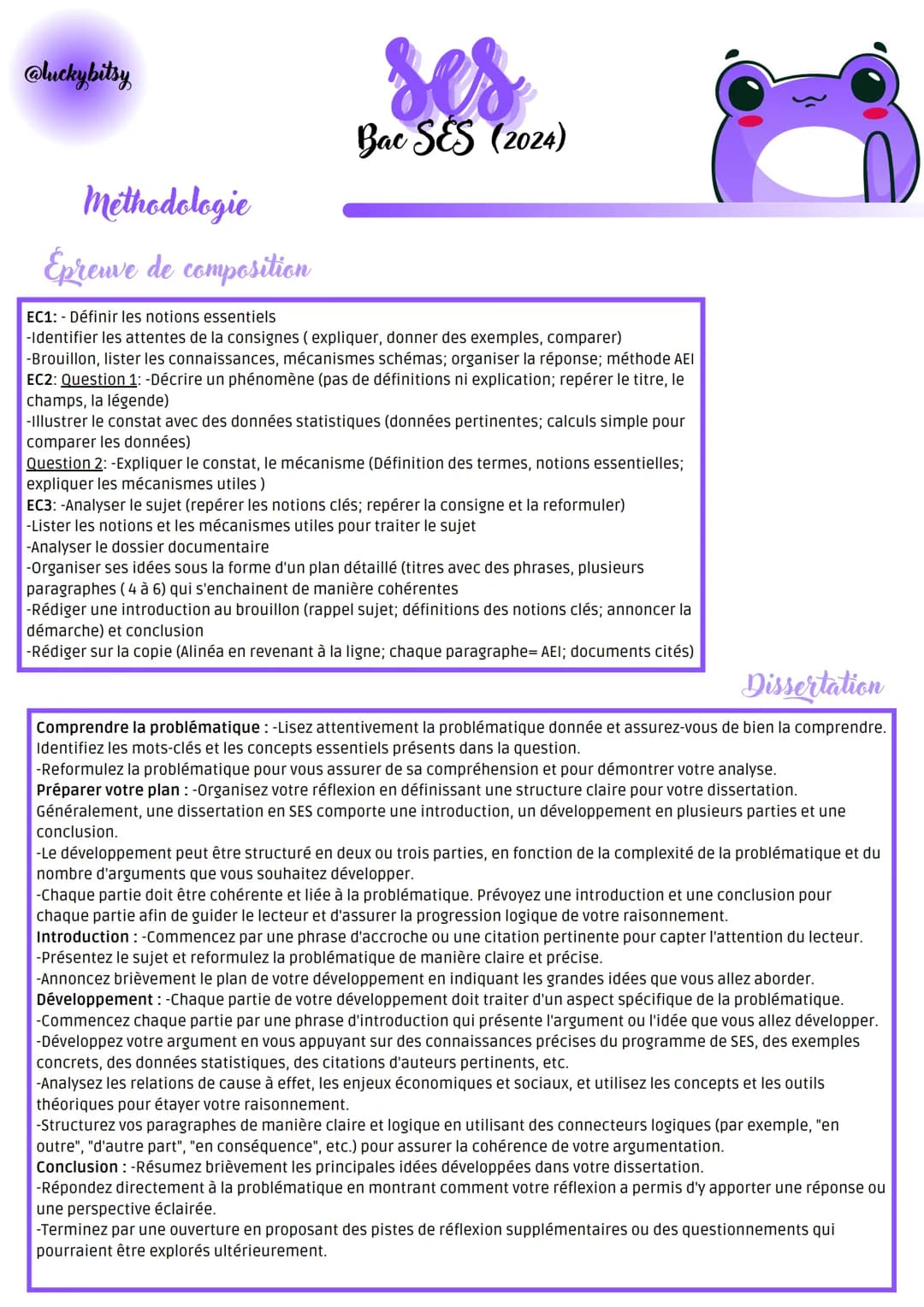 @luckybitsy

# Methodologie

## Épreuve de composition

Bac SES (2024)

- EC1: Définir les notions essentiels
-Identifier les attentes de la