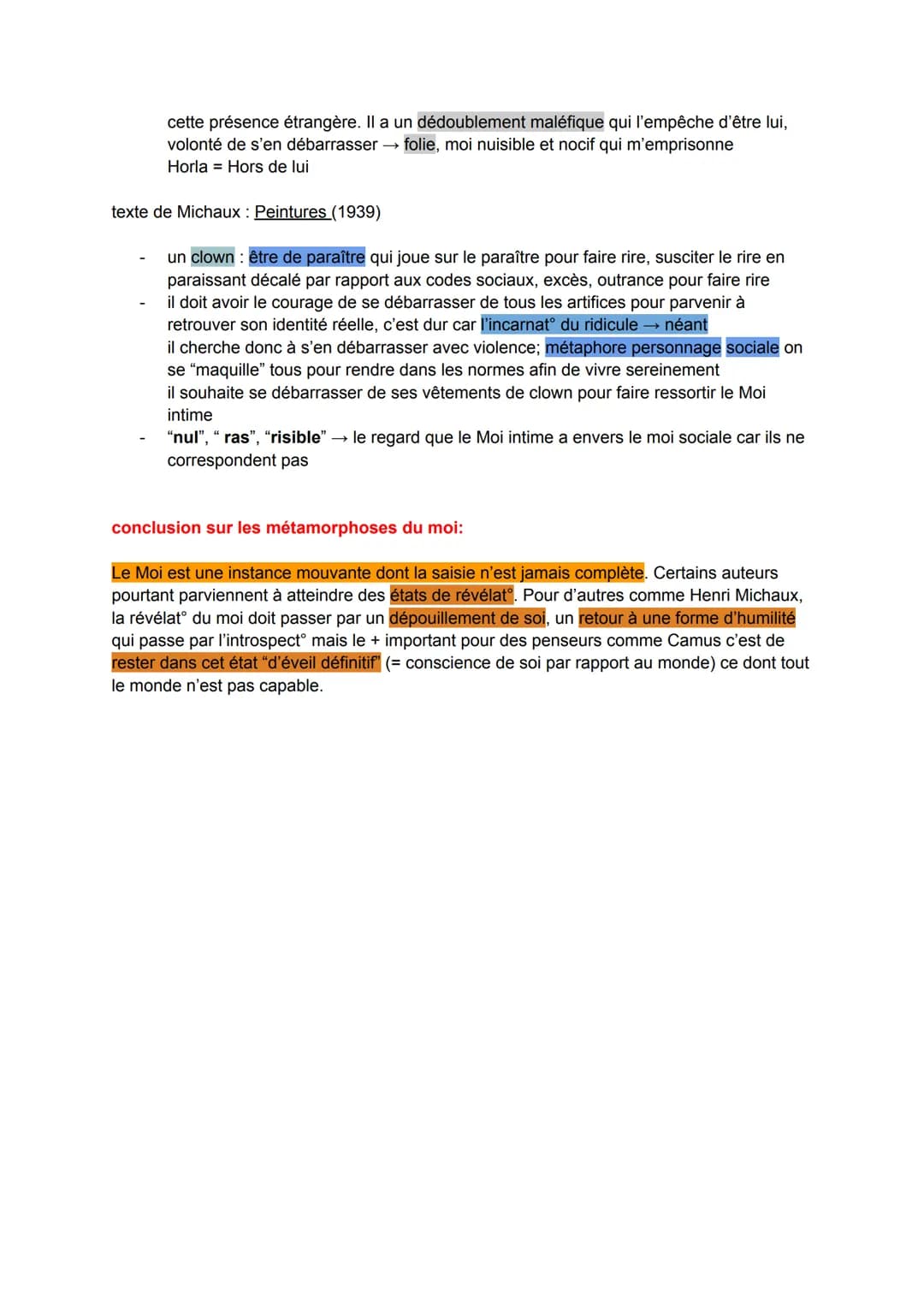 # La recherche de soi

III) Les métamorphoses du moi

intro:
métamorphose: meta (grec) = changement et morphe = la forme
Ce terme désigne tt