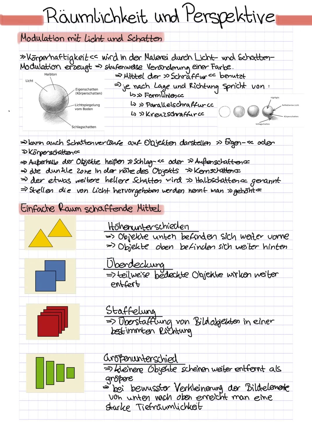 # Räumlichkeit und Perspektive

Modulation mit licht und Schatten

>>Körperhaftigkeit <<< wird in der Malerei durch Licht- und Schatten-
Mod