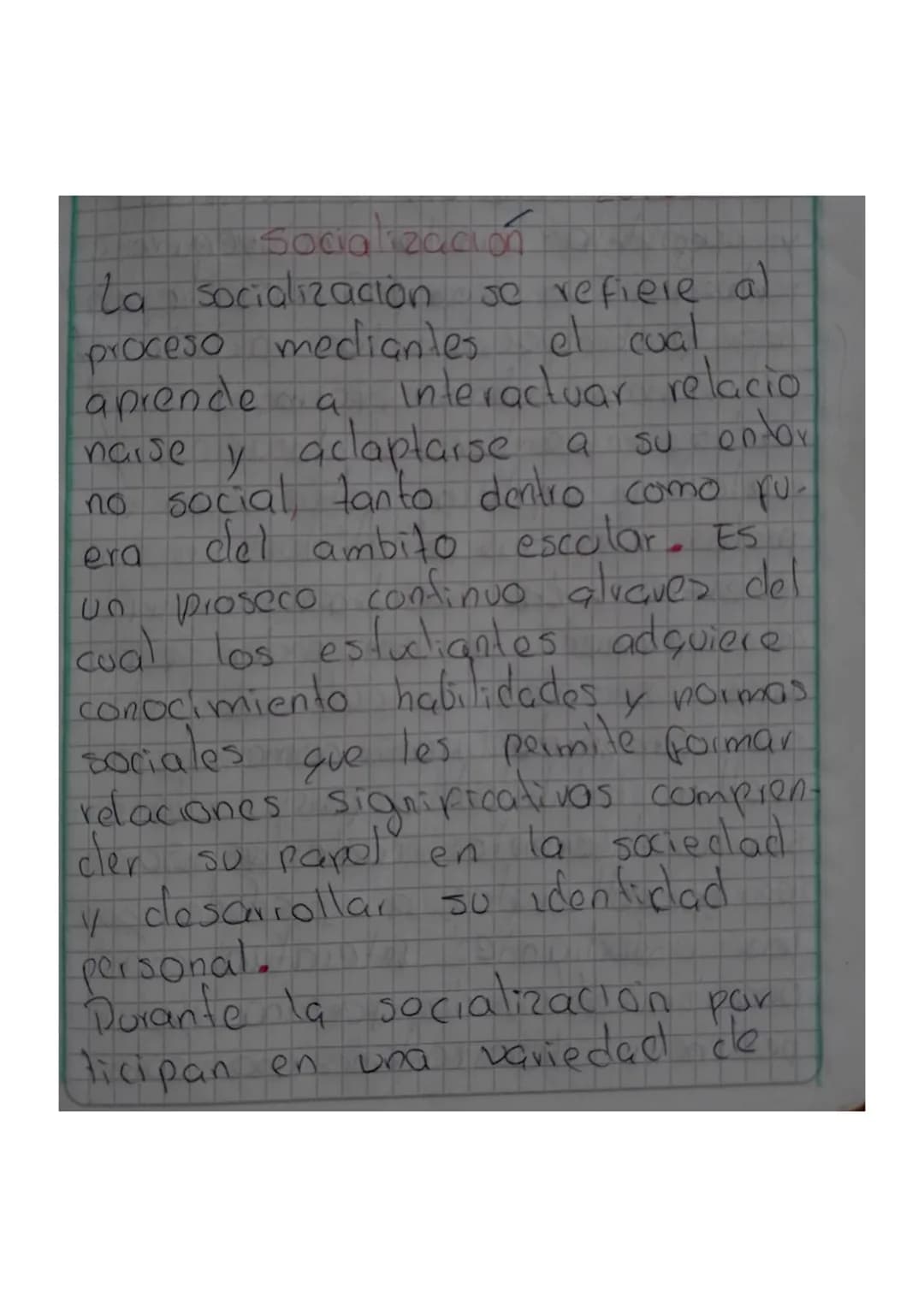 Socialización

La socialización se refiere al
proceso mediantes el cual
aprende a interactuar relacio
naise y aclaptarse a su entor
no socia
