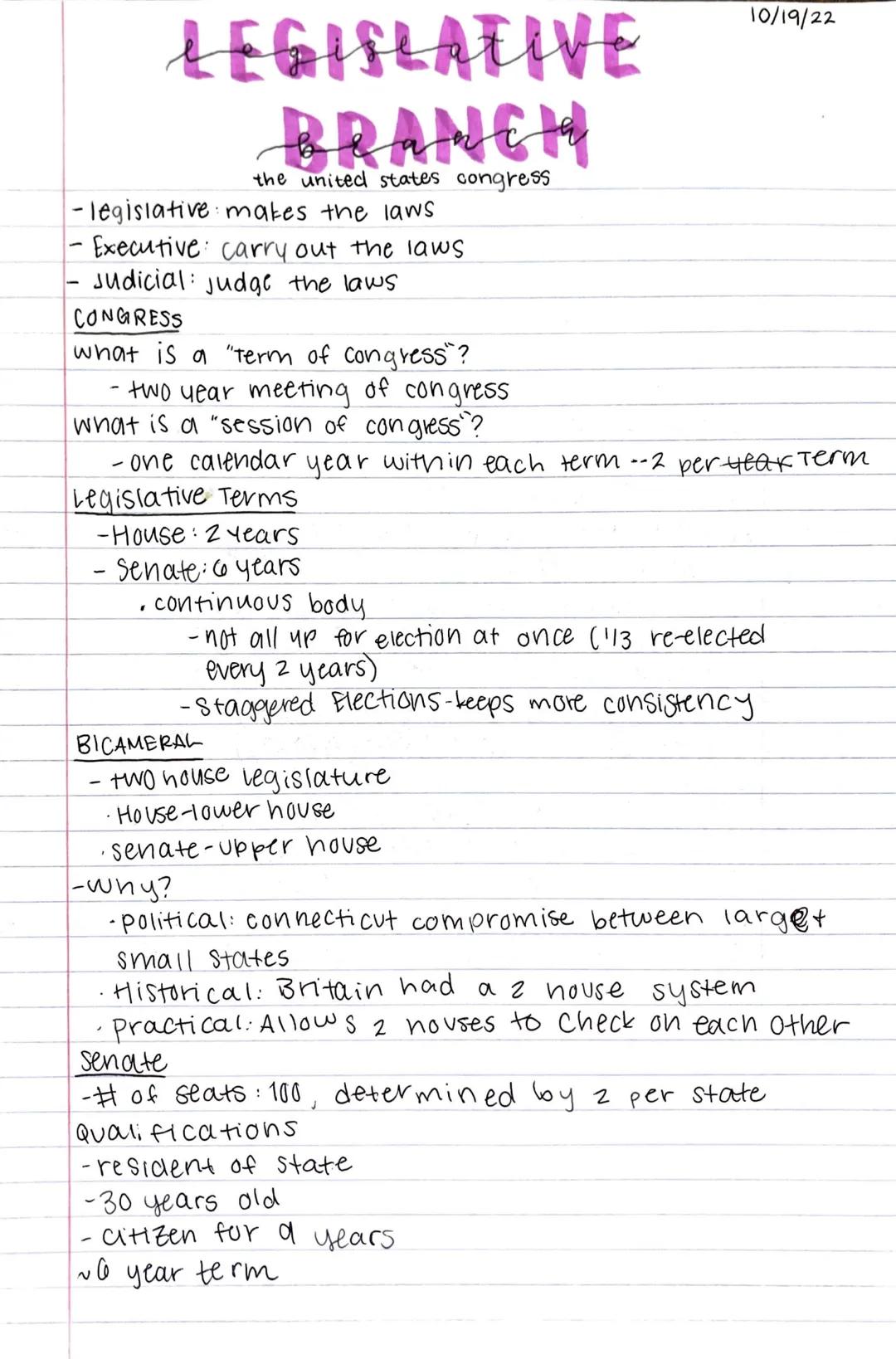 # LEGISLATIVE
BRANCH
the united states congress

10/19/22

- legislative: makes the laws
- Executive: carry out the laws
- Judicial: judge t