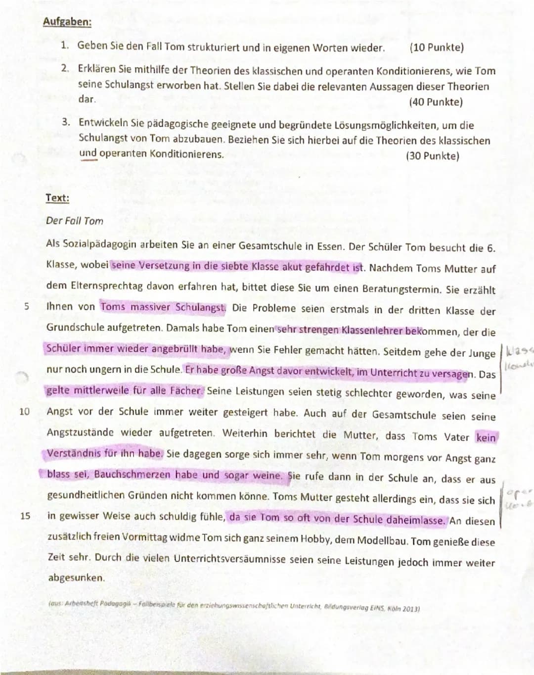 -Padagogik
Das Fallbeispiel ,Der Fall Tom", welches
im Jahre 2013 im Arbeitsheft
Pädagogile verschriftlicht wurde,
handeit von dem Sechstklä