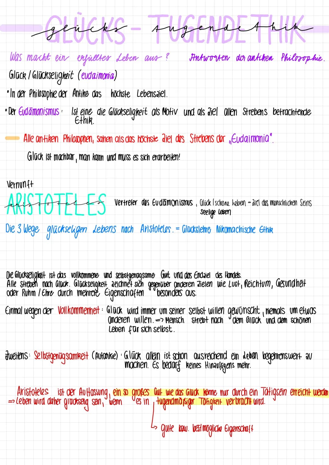 # glücks - tugendethik

Was macht ein erfülltes Leben aus?
Antworten der antiken Philosophie.
Glück / Glückseligkeit (eudaimonia)

*   In de