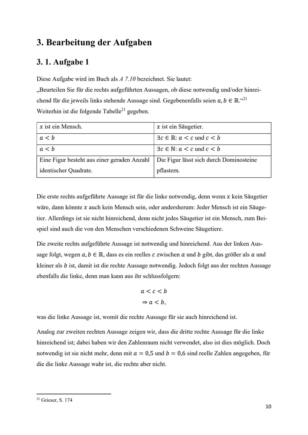Facharbeit

Bearbeitung des Kapitels „Logik und Beweise“
aus Daniel Griesers Werk:

„Mathematisches Problemlösen und Beweisen. Eine
Entdecku