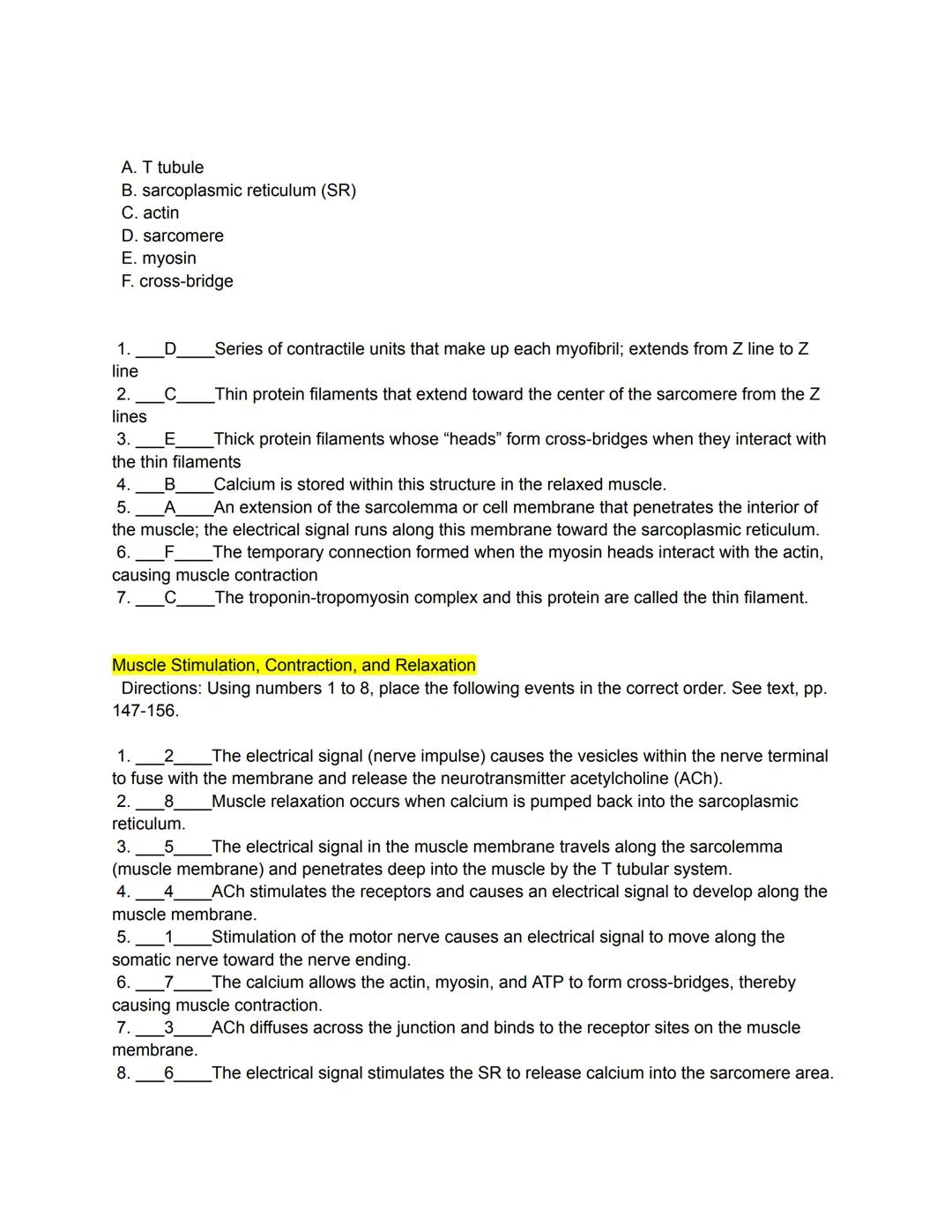# Types of Muscles
Directions: Match the following terms to the most appropriate definition by writing the correct
letter in the space provi