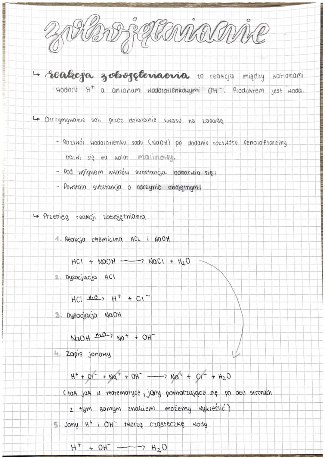 # zobojętnianie

→ reakcja zobojęteriaeria to reakcja między kationami
wodoru Ht a anionami wodorotlenkowymi OH. Produktem jest woda.

→ Otr