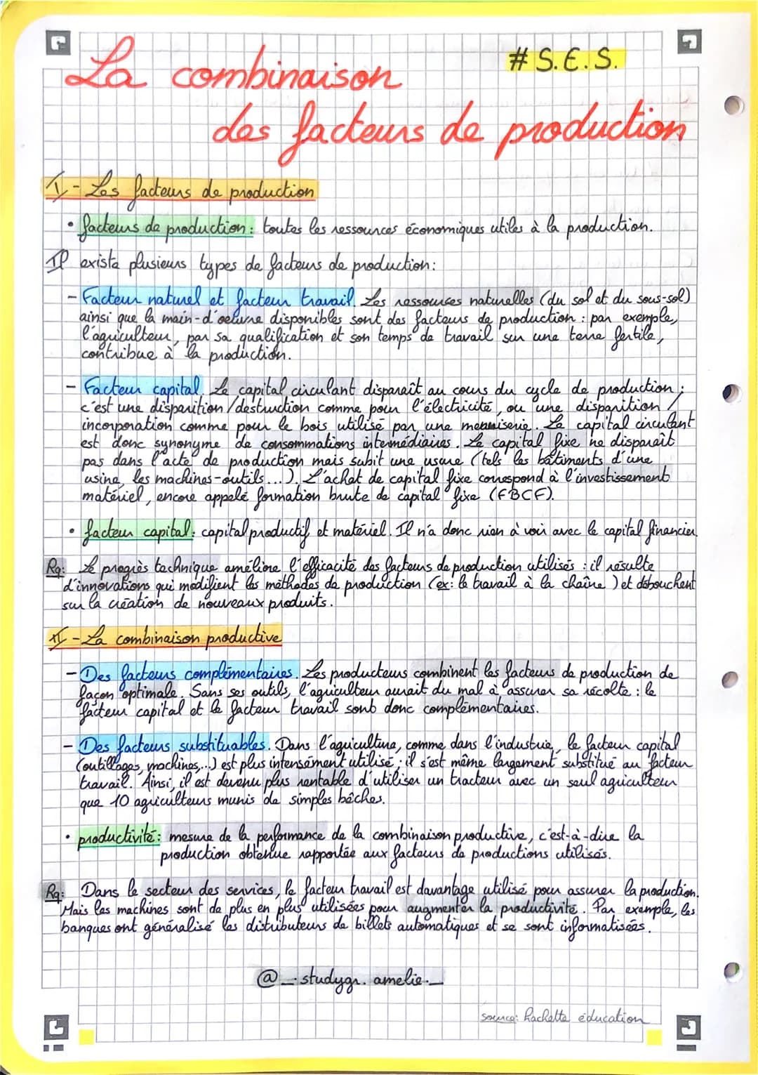 # La combinaison

7

#S.E.S.

Les facteurs de production

I-Los facteurs de production

• facteurs de production: toutes les ressources écon