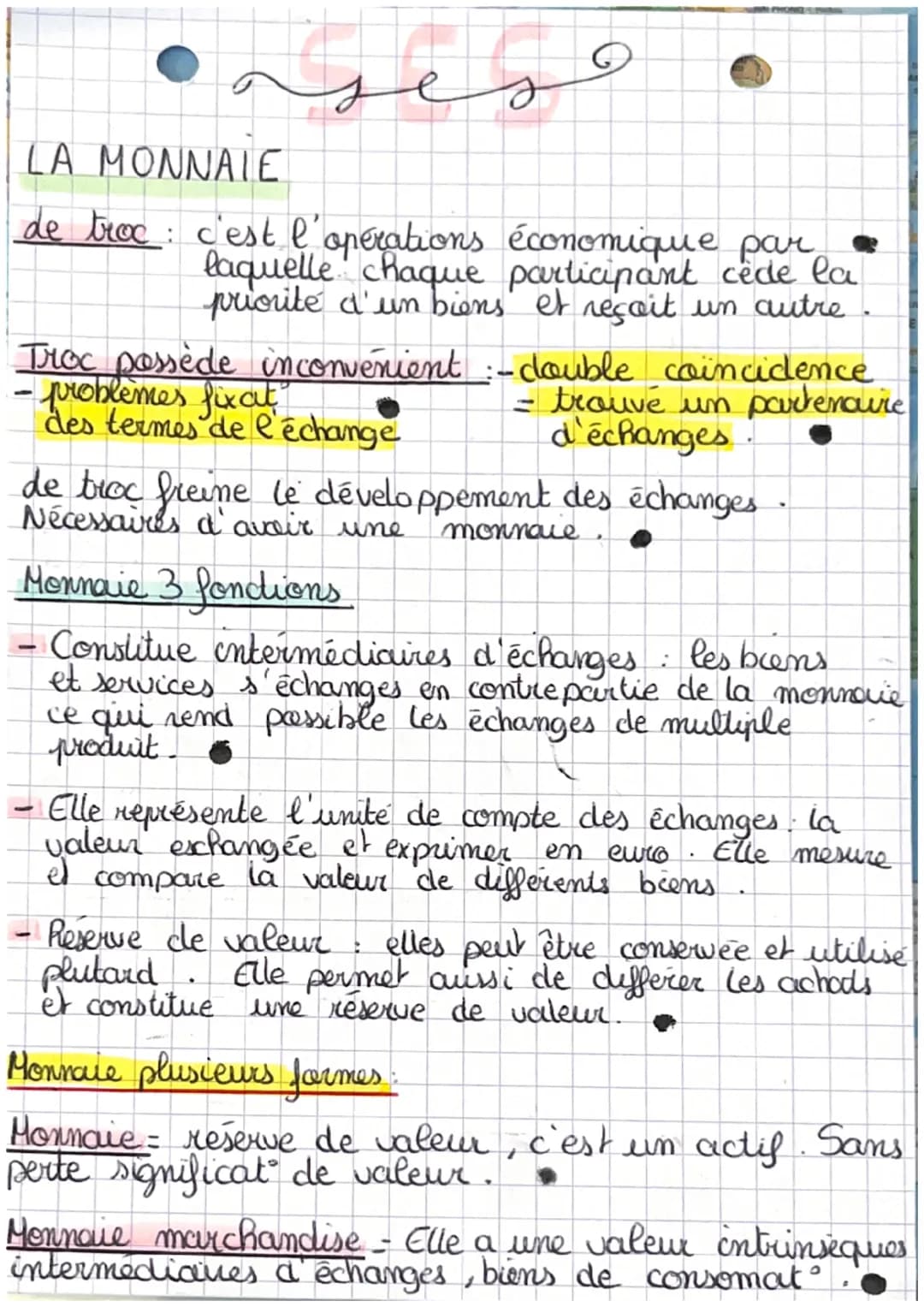 LA MONNAIE

de troc : c'est l'opérations économique par
laquelle elle chaque participant cede la
priorité d'un biens et reçoit un cutre

Tro