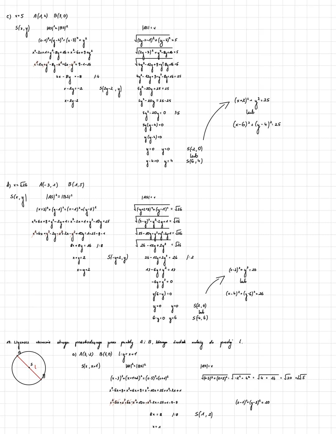 # Geometria analityczna

1. Oblice
adległość między punktami Ai B

a) A(-3,-1), B(-5,-1)

$|AB|=\sqrt{(-5-(-3))^2 + (-1-(-1))^2}$

$|ABI|=\s