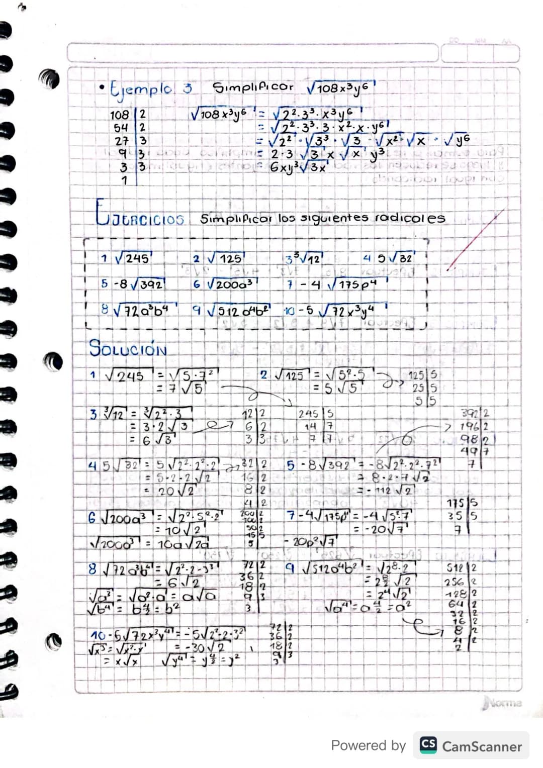 # SIMPLIFICACION DE RADICALES

Para Simplificar un radical se debe descomponer el
radicando en sus factores primos y se aplican las leyes
de