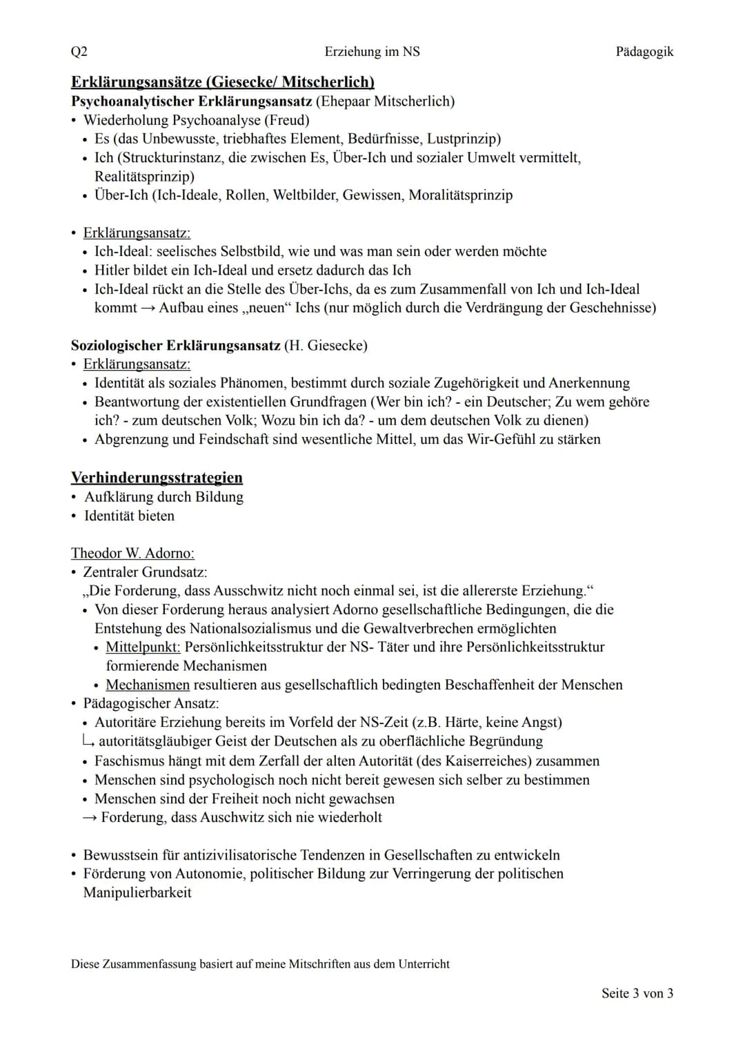 Q2
Erziehung im NS
Pädagogik
# Erziehung im Nationalsozialismus
Giesecke & Mitscherlich

## Nationalsozialistische Erziehungsansätze/-Prinzi