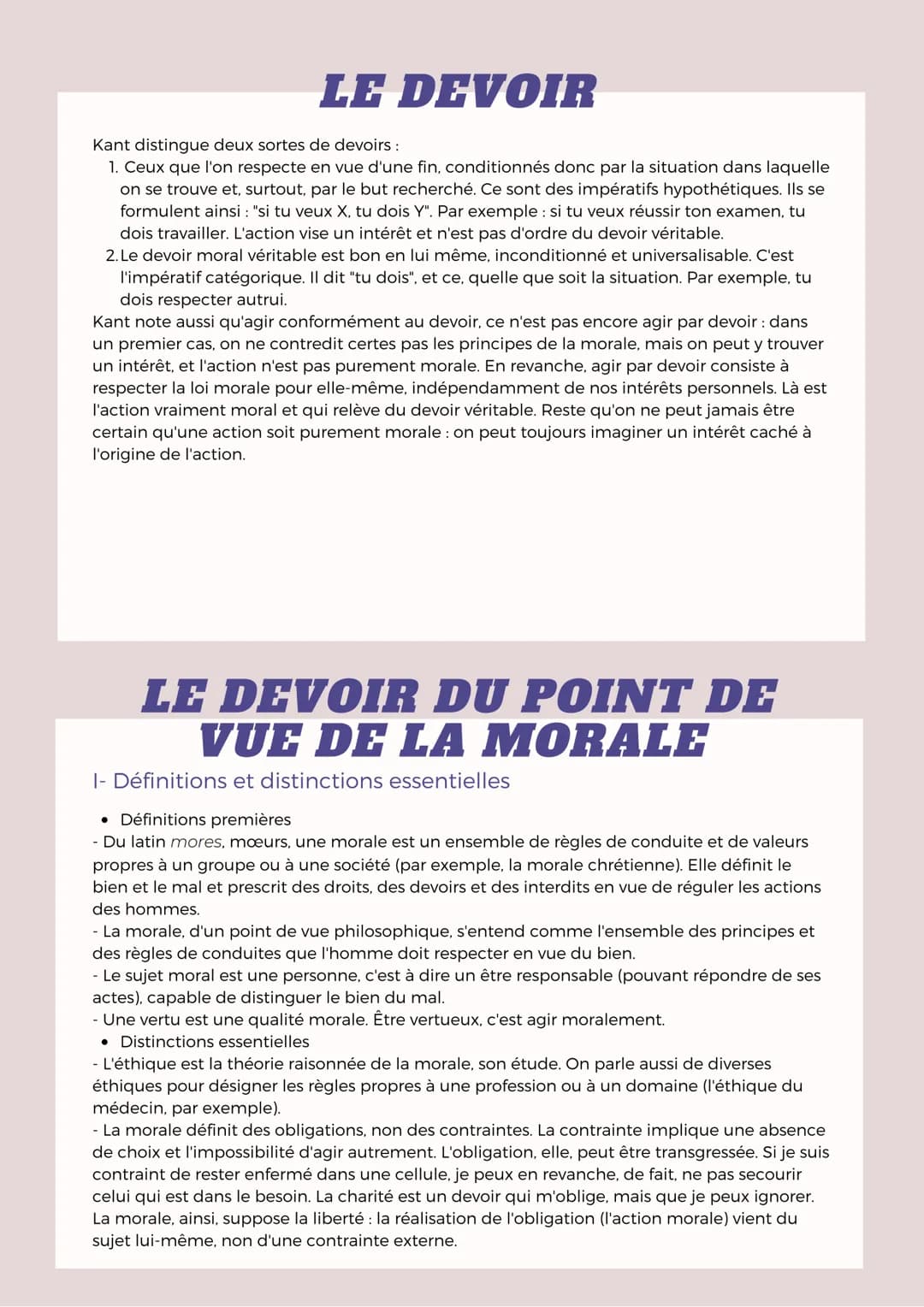 # LE DEVOIR

Le devoir n'est pas un ordre que l'on suit aveuglément et comme mécaniquement,
ni une contrainte à laquelle on se plierait par 