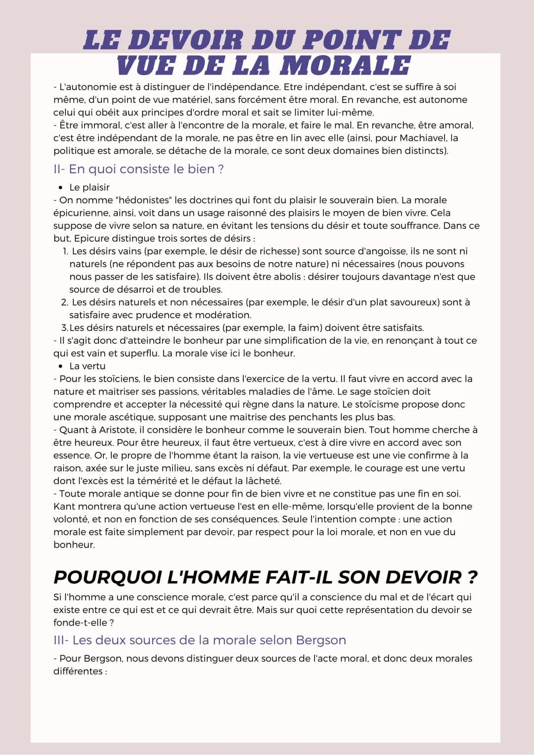 # LE DEVOIR

Le devoir n'est pas un ordre que l'on suit aveuglément et comme mécaniquement,
ni une contrainte à laquelle on se plierait par 
