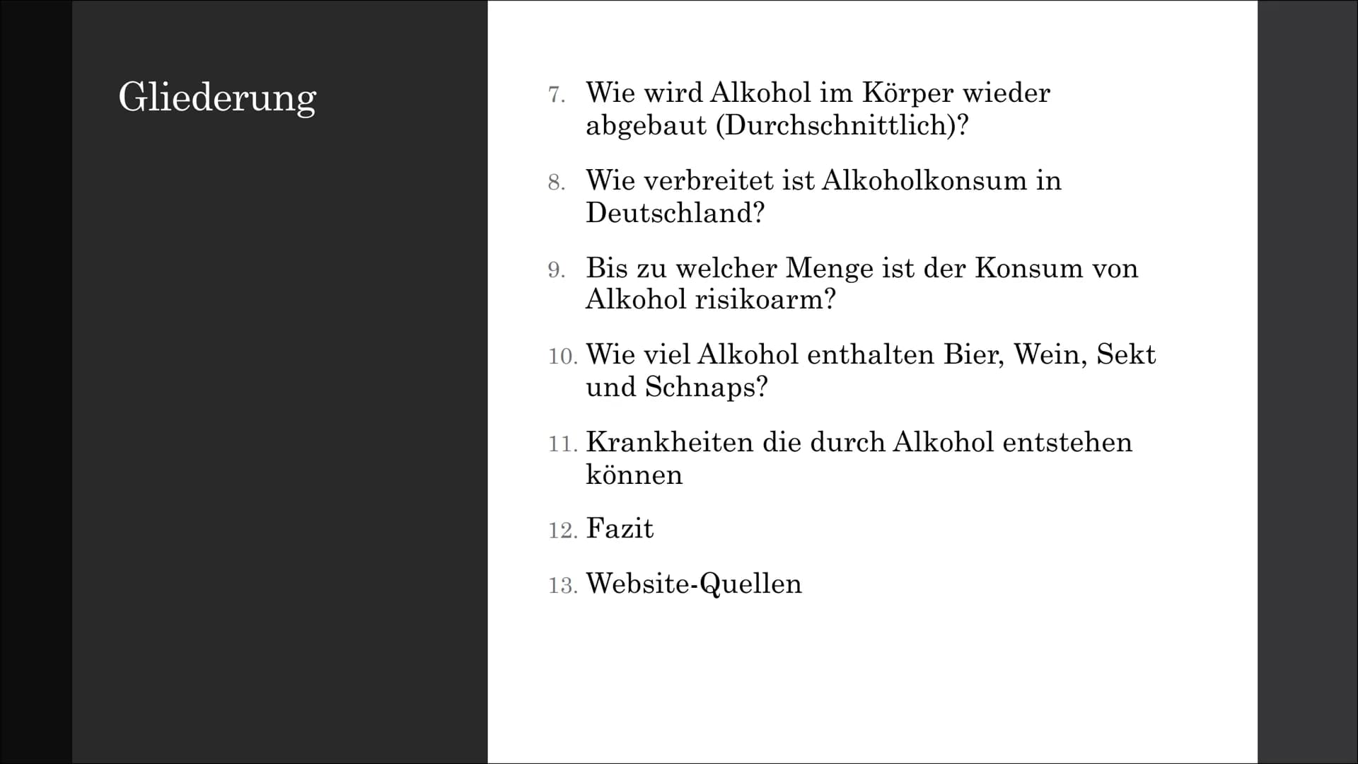 # Wirkungen des
# Alkohols auf
# den
# menschlichen
# Körper
Wie gefährlich kann es sein? Gliederung

1. Was ist Alkohol?
2. Warum trinken M