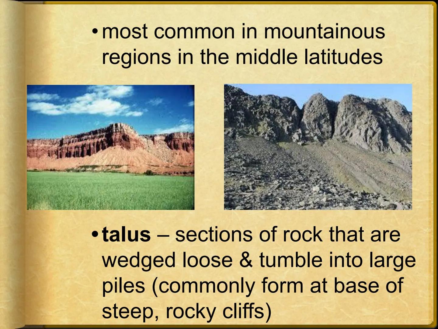 # Ch 5: Weathering, Soil, & Mass
Movements
## Ch 5.1: Weathering
Weathering - breaking down and changing
of rocks at or near Earth's surface