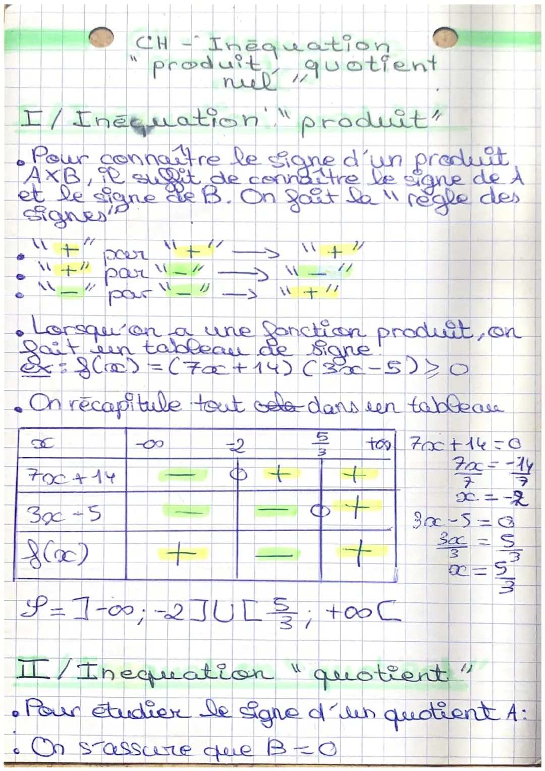 CH-Inequation
"produit quotient
wil"

I/Inéquation" "produit"

• Pour connaitre le signe d'un produit
AXB, il sulit de connaître le signe de