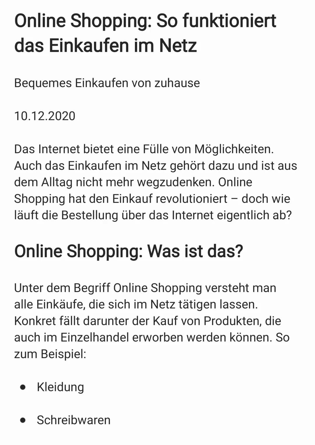 # Online Shopping: So funktioniert
das Einkaufen im Netz

Bequemes Einkaufen von zuhause

10.12.2020

Das Internet bietet eine Fülle von Mög