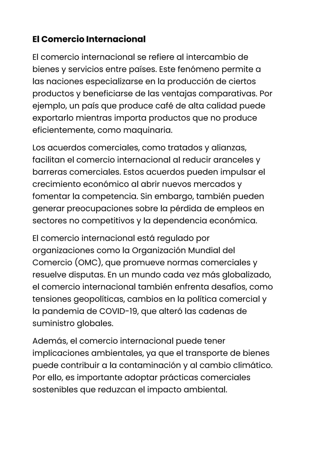 # El Comercio Internacional

El comercio internacional se refiere al intercambio de
bienes y servicios entre países. Este fenómeno permite a