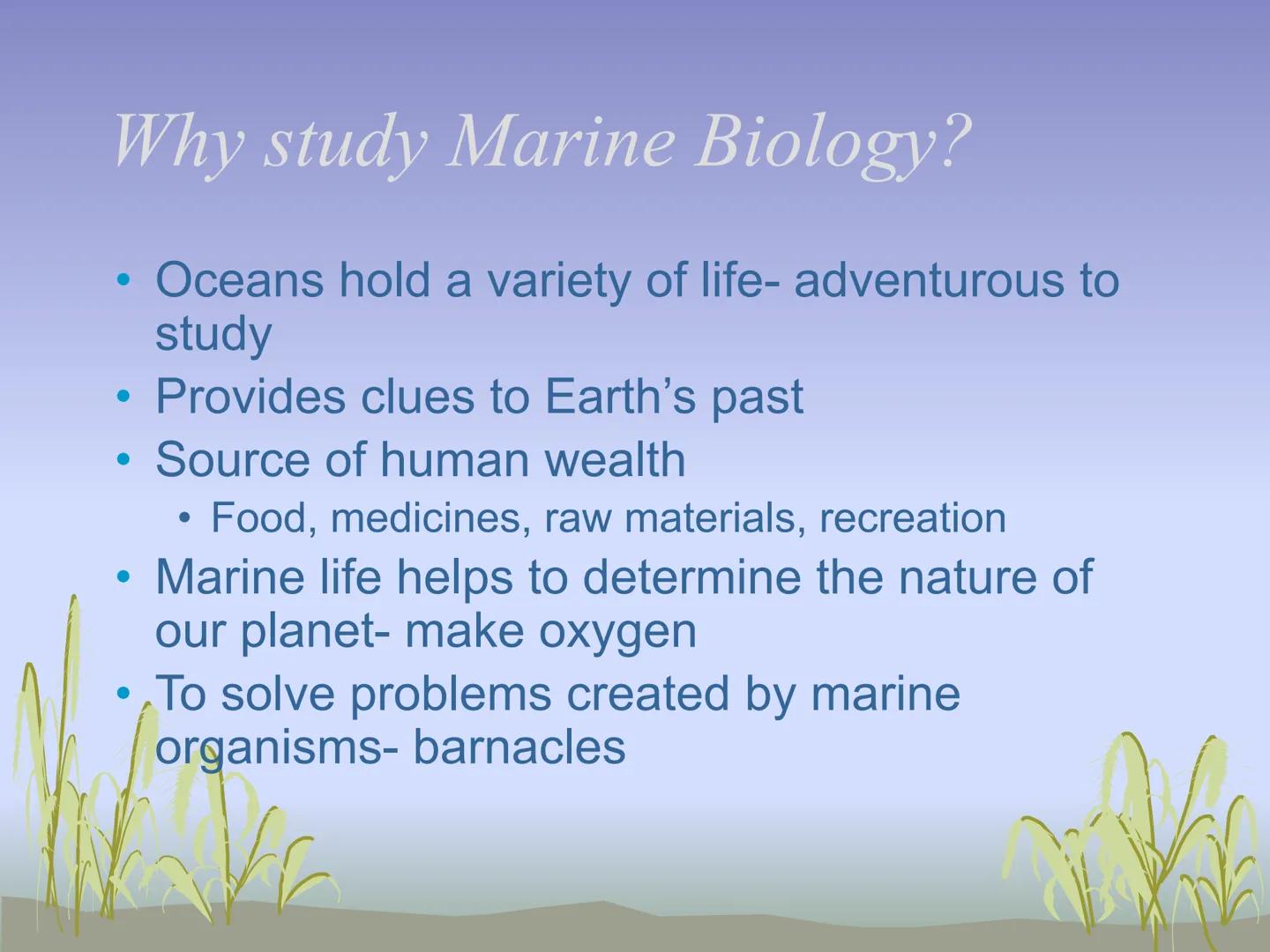 # The Science of Marine Biology

## UNIT 1

Intro video # What is Marine Biology

*   Scientific study of organisms of the seas
*   Marine b