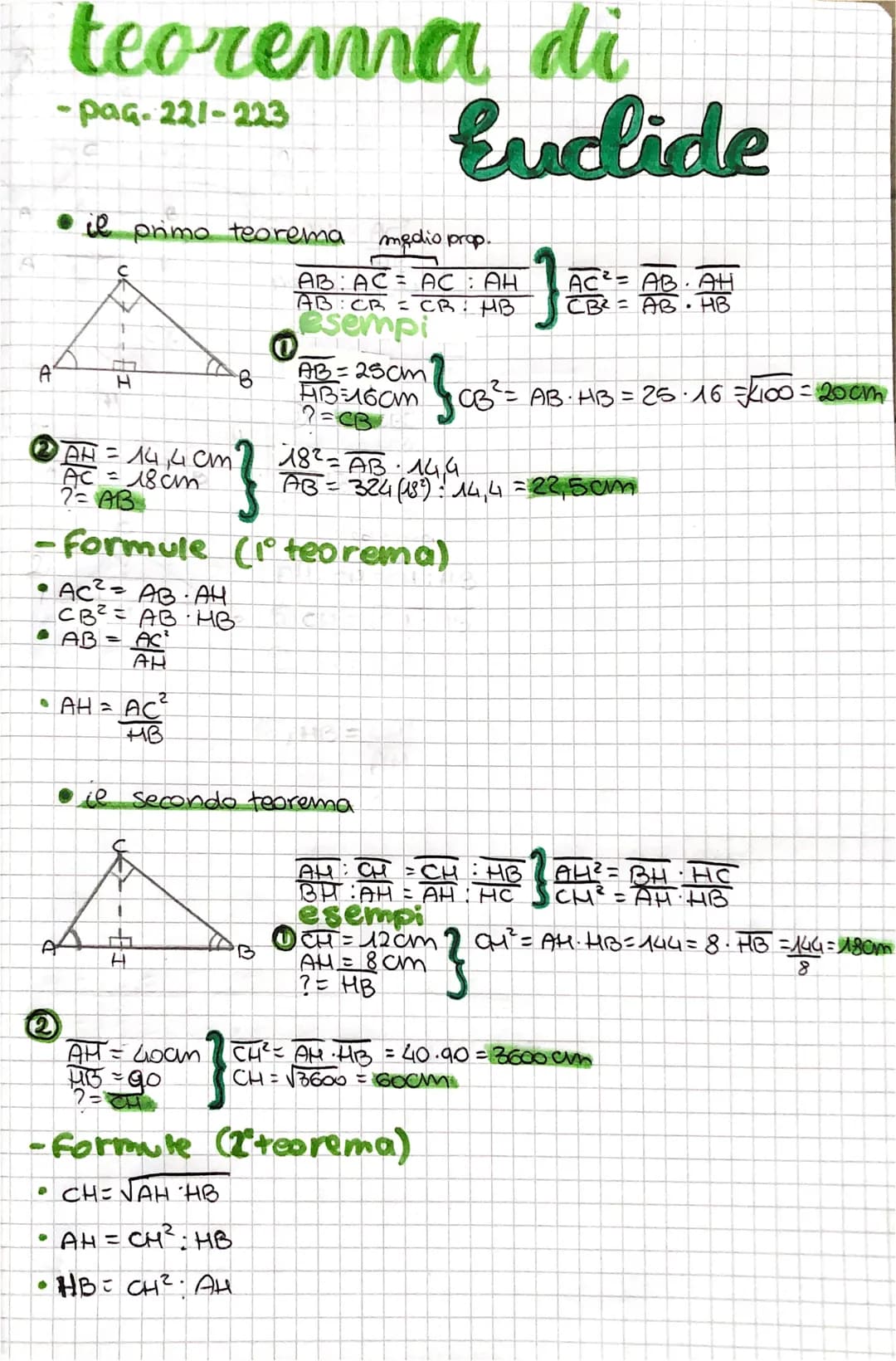 # teorema di
- Pag-221-223
# Eudide
- il primo teorema medio prop.

中
A H B
$
\frac{AB}{AC} = \frac{AC}{AH}
\frac{AB}{CB} = \frac{CB}{HB}
$
