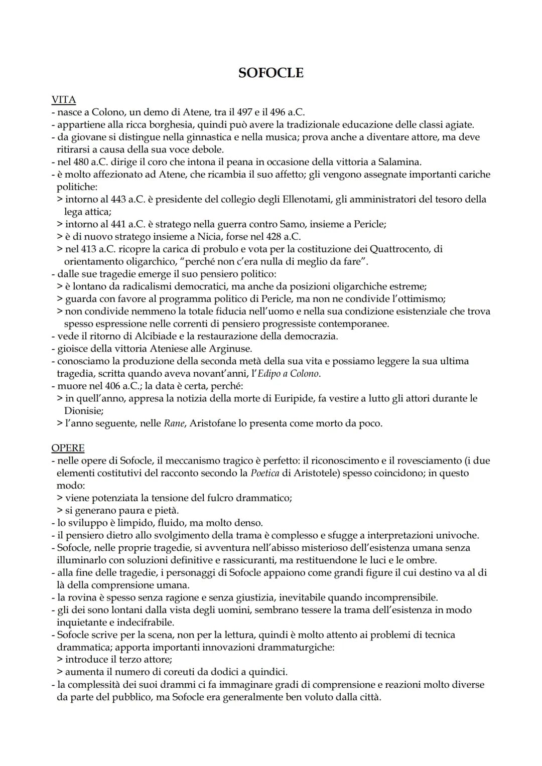 # SOFOCLE

## VITA

- nasce a Colono, un demo di Atene, tra il 497 e il 496 a.C.
- appartiene alla ricca borghesia, quindi può avere la trad