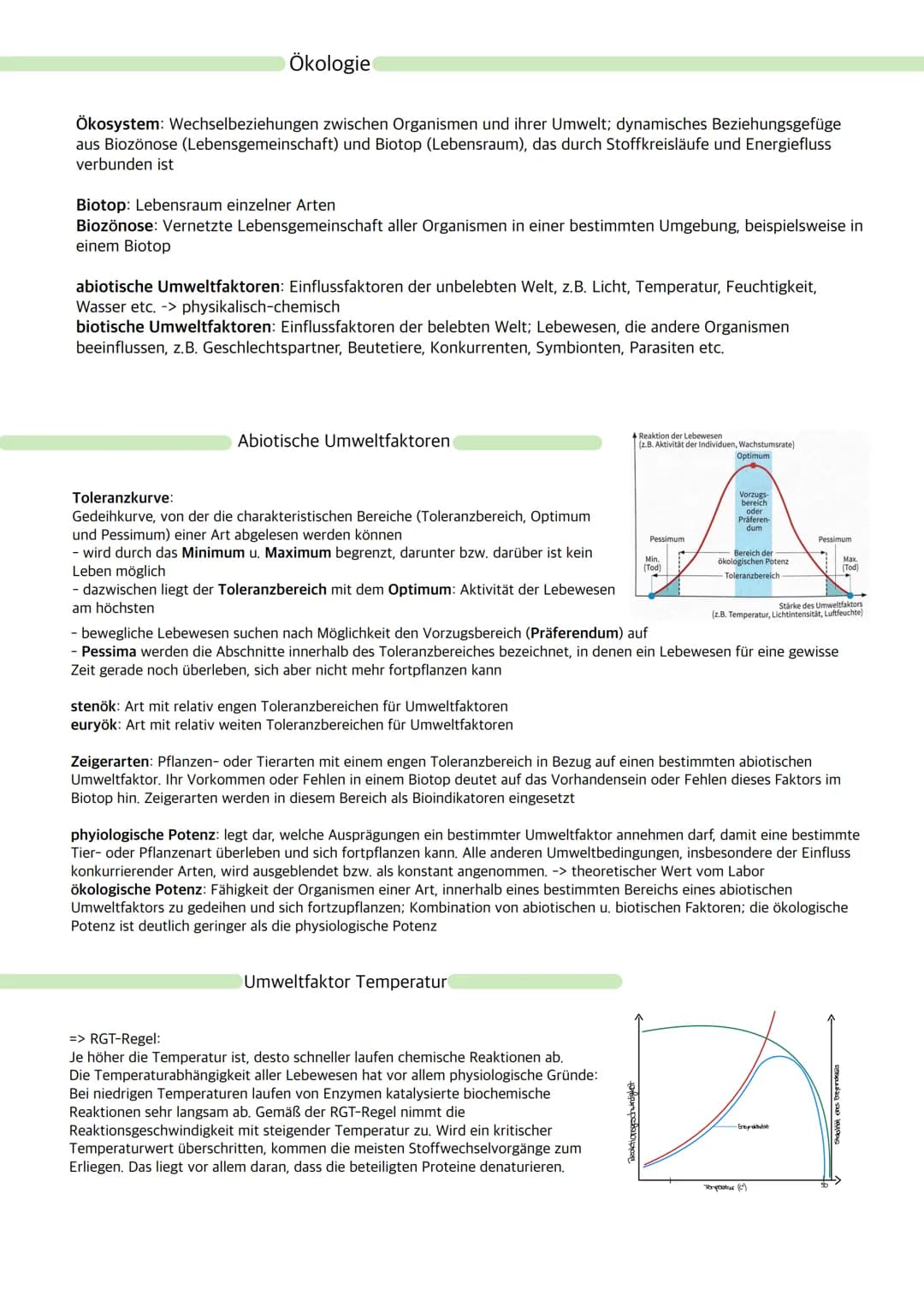 # Ökologie

Ökosystem: Wechselbeziehungen zwischen Organismen und ihrer Umwelt; dynamisches Beziehungsgefüge
aus Biozönose (Lebensgemeinscha