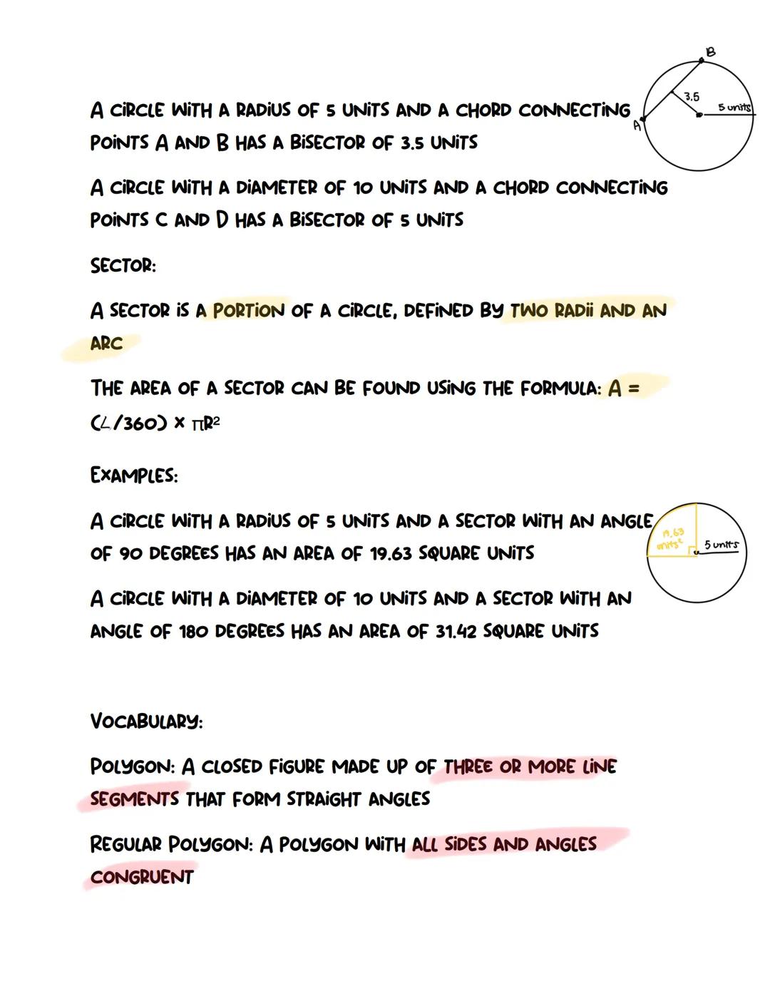 UNIT 6: POLYGONS AND CIRCLES

POLYGONS:

POLYGONS CAN BE CLASSIFIED BY THE NUMBER OF SIDES THEY HAVE:

TRIANGLES: 3 SIDES
180°
QUADRILATERAL