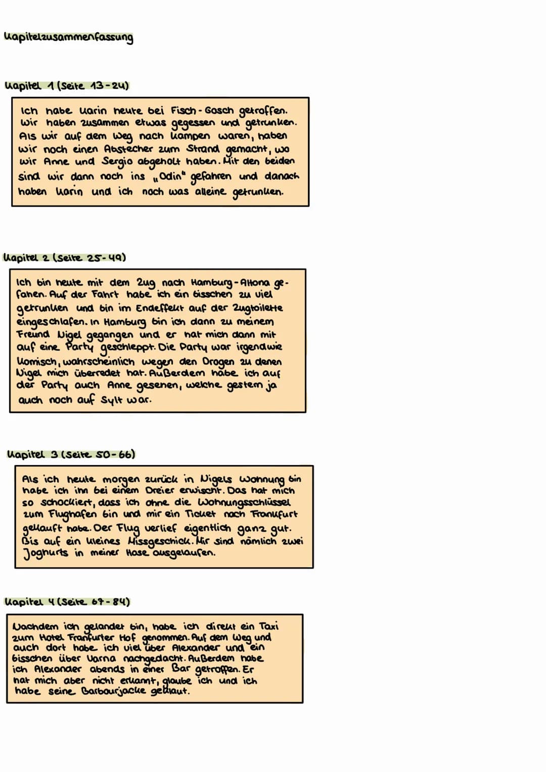 # FASERLAND

Christian
KRACHT Kapitelzusammenfassung

Kapitel 1 (Seite 13-24)
Ich habe uarin heute bei Fisch-Gosch getroffen.
wir haben zusa