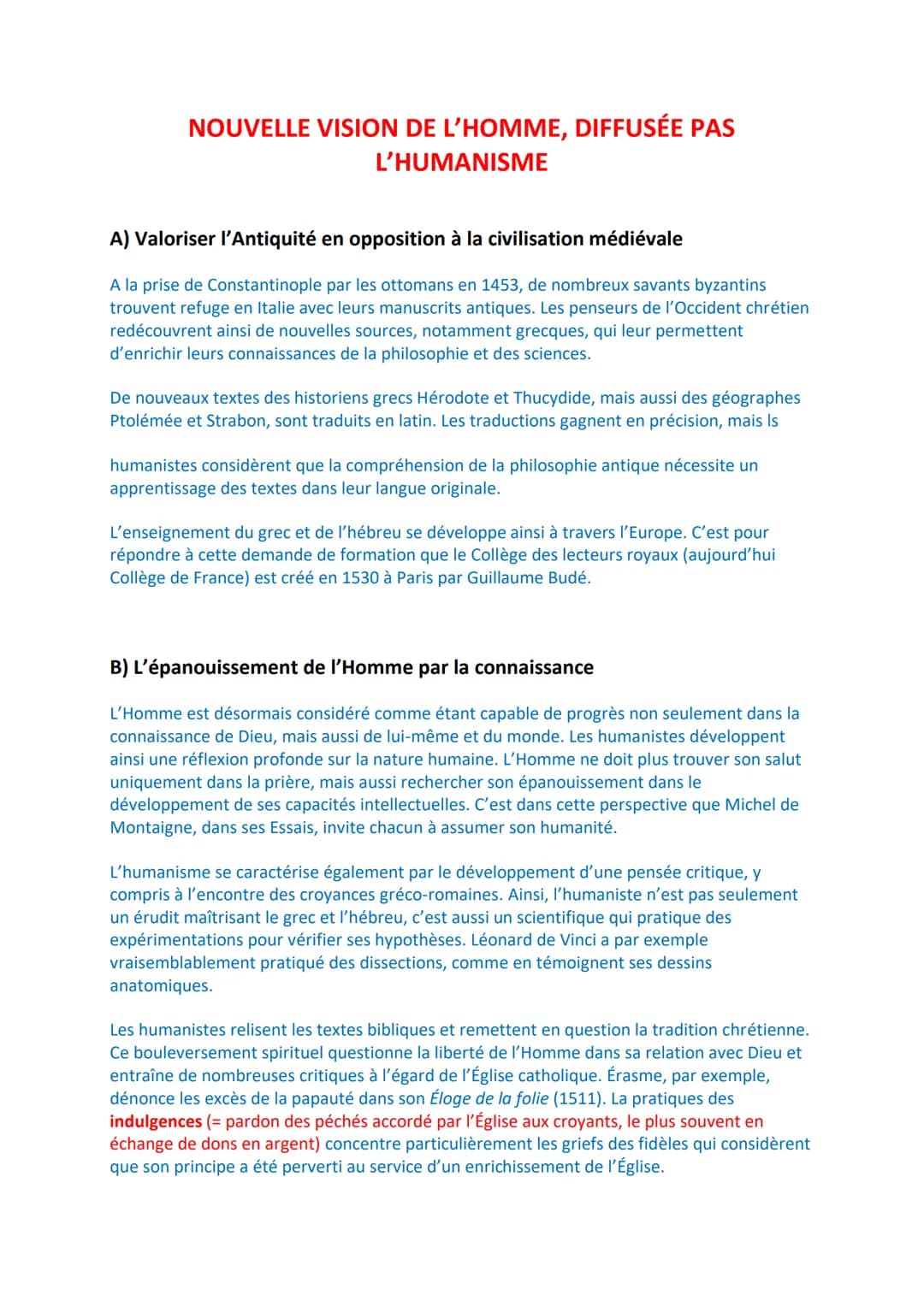 # NOUVELLE VISION DE L'HOMME, DIFFUSÉE PAS
# L'HUMANISME

## A) Valoriser l'Antiquité en opposition à la civilisation médiévale

A la prise 