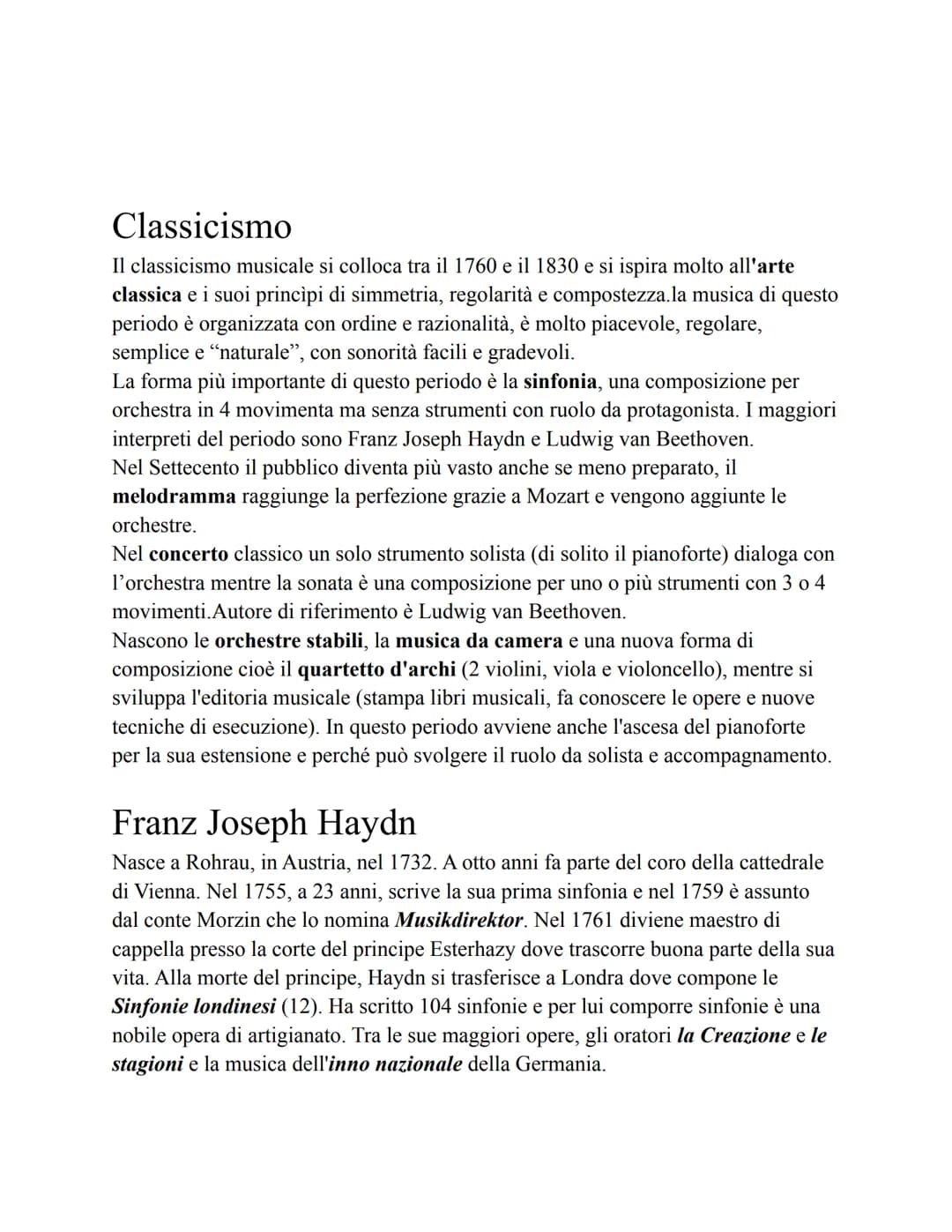 # Classicismo

Il classicismo musicale si colloca tra il 1760 e il 1830 e si ispira molto all'arte
classica e i suoi principi di simmetria, 