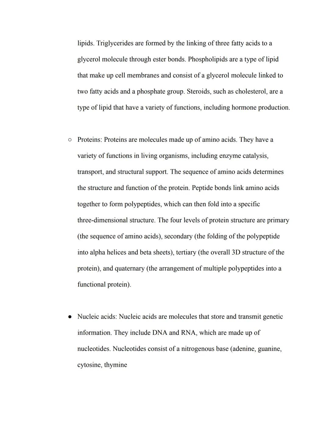AP Biology Study Guide

II. Biochemistry:

Water Properties and Importance:

• Water is a polar molecule, meaning that it has a partial nega