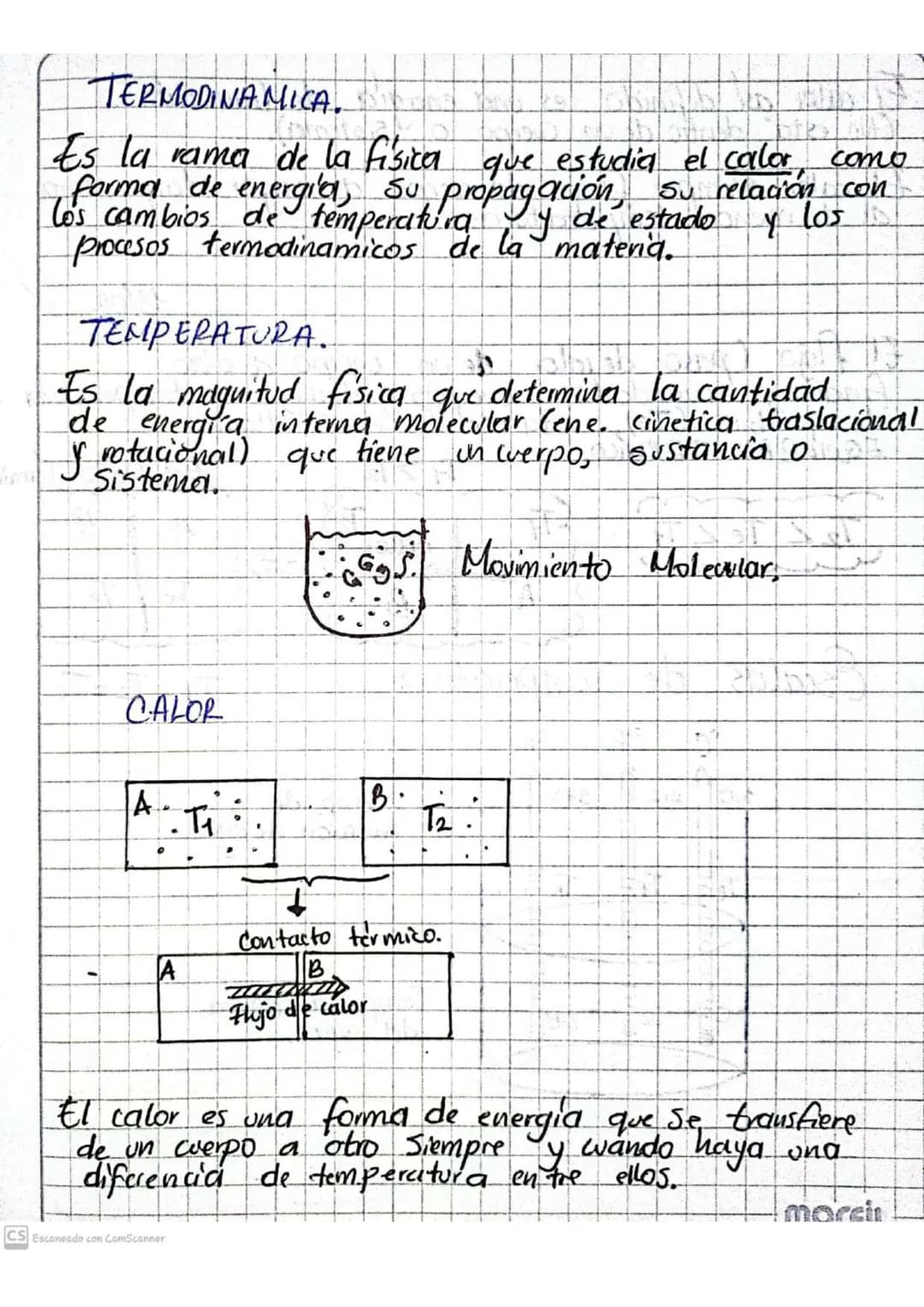 # TERMODINAMICA.

Es la rama de la fisica que estudia el calor, como
forma de energiel, Su propagación, su relación con
los cambios de tempe