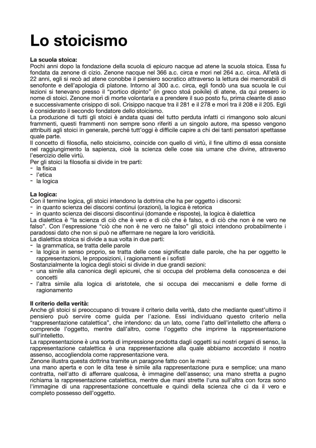 # Lo stoicismo

La scuola stoica:
Pochi anni dopo la fondazione della scuola di epicuro nacque ad atene la scuola stoica. Essa fu
fondata da