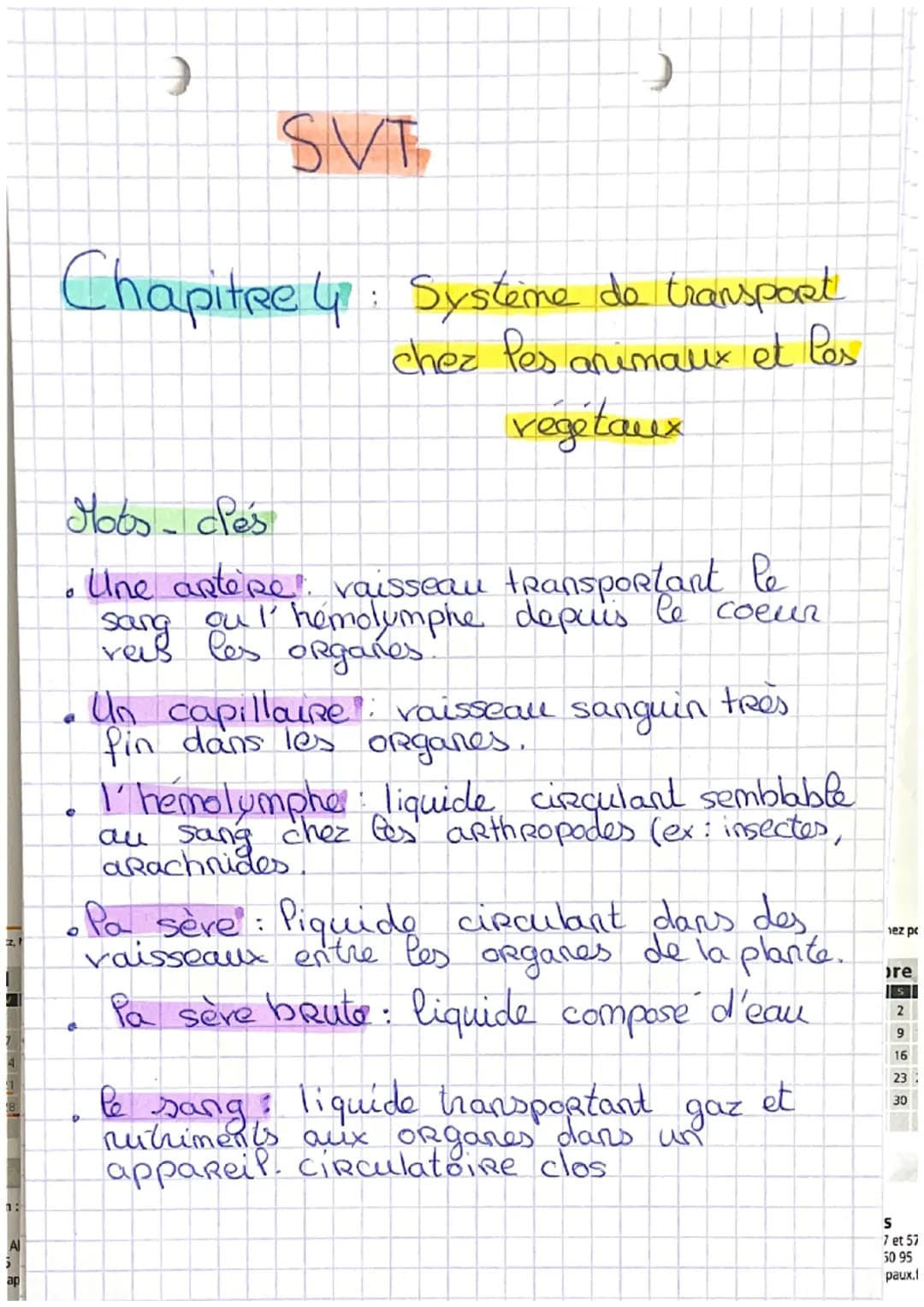 ) 
SVT
Chapitre 4: Systeme de transport
chez Pes animaux et les
végétaux
Mots-clés
• Une artere vaisseau transportant le
transportant coeur
