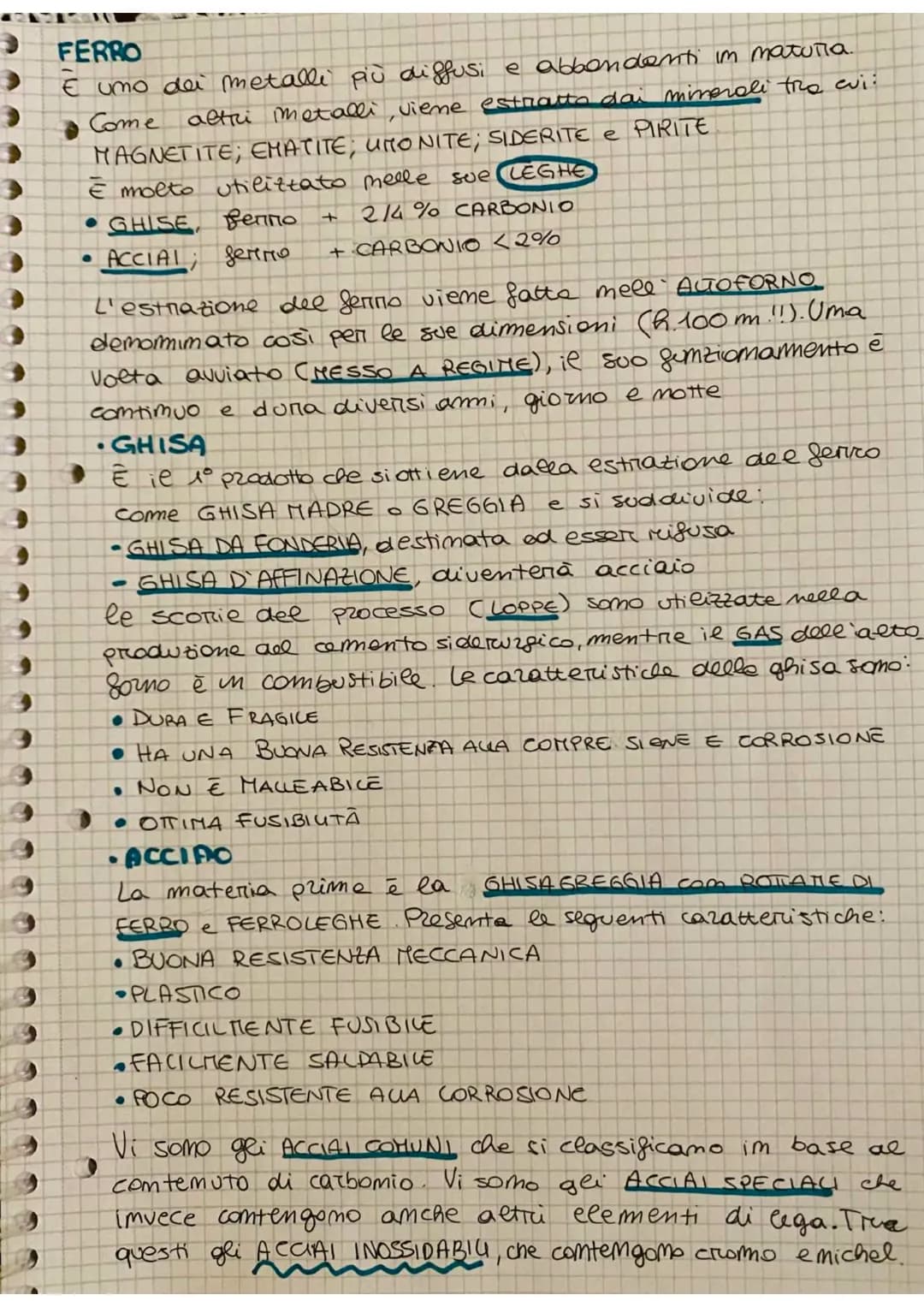 # FERRO
E umo dei metalli più diffusi e abbondanti in matuia.
Come altri metalli, vieme estratto dai minerali tra cui
MAGNETITE; EMATITE; UM