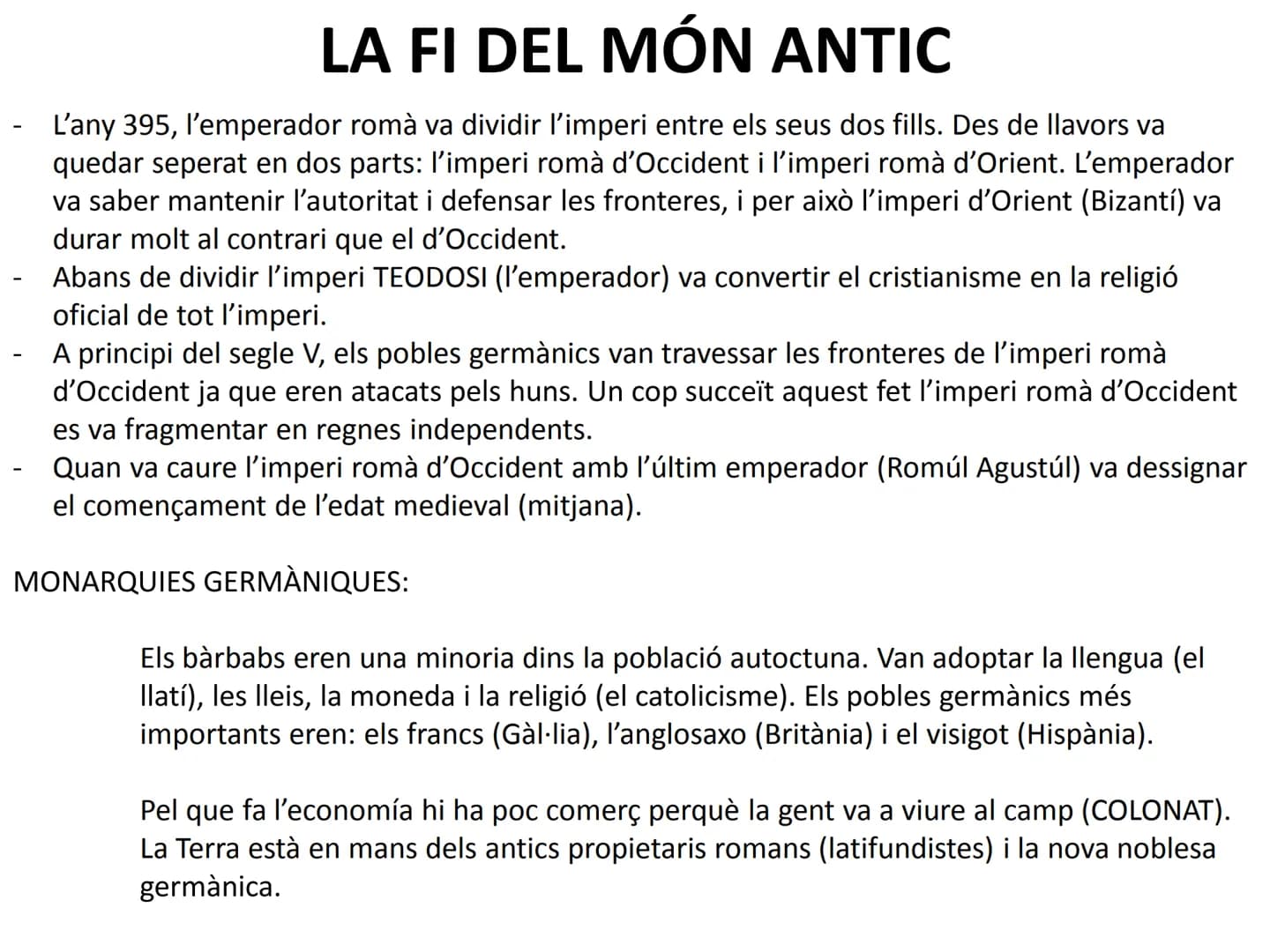 # ETAPES HISTÒRIQUES

PREHISTÒRIA
1- ÈPOCA ANTIGA => 3000 a.C. (escriptura) => 476 Caiguda de l'imperi romà d'occident (poder
Bàrbars).
2- È